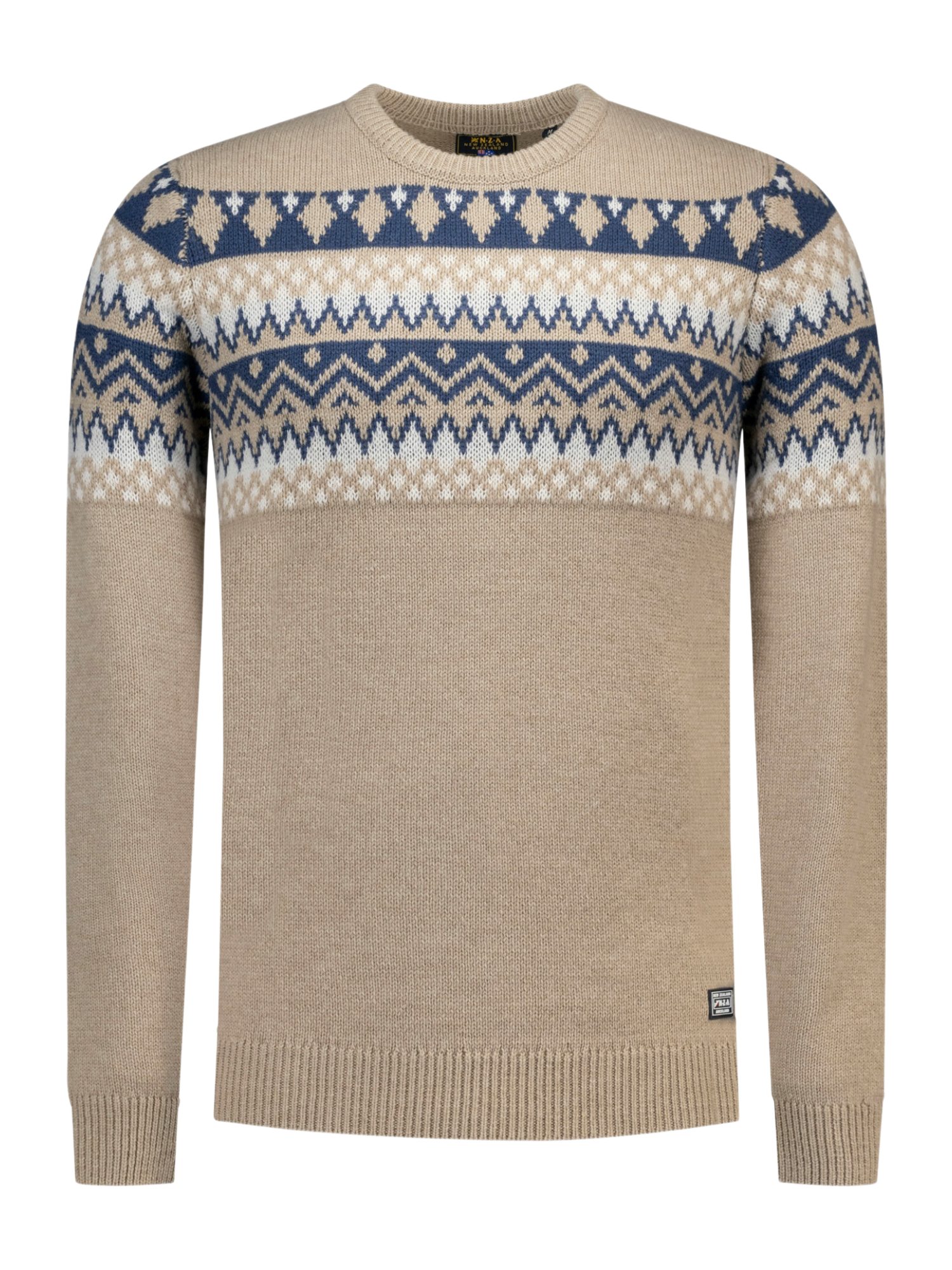 New Zealand Auckland Strickpullover NZA263 H natur,Freizeit,Wolle,Gemustert,Rundhals,Langarm,Regular Fit