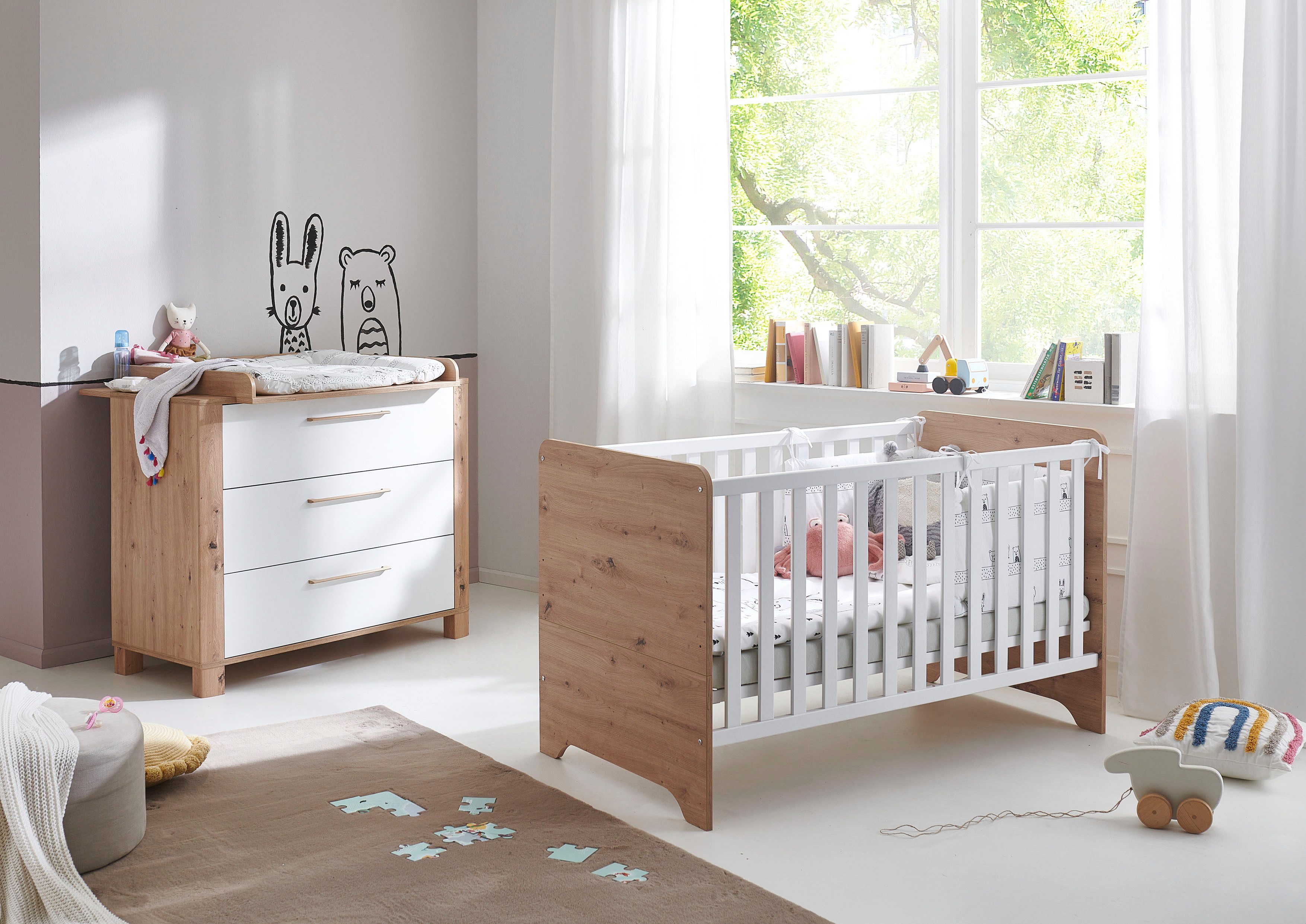 arthur berndt Babymöbel-Set Babyzimmer Set »Marlon« 2-teilig, (Spar-Set, 2-tlg., Kinderbett und Wickelkommode)
