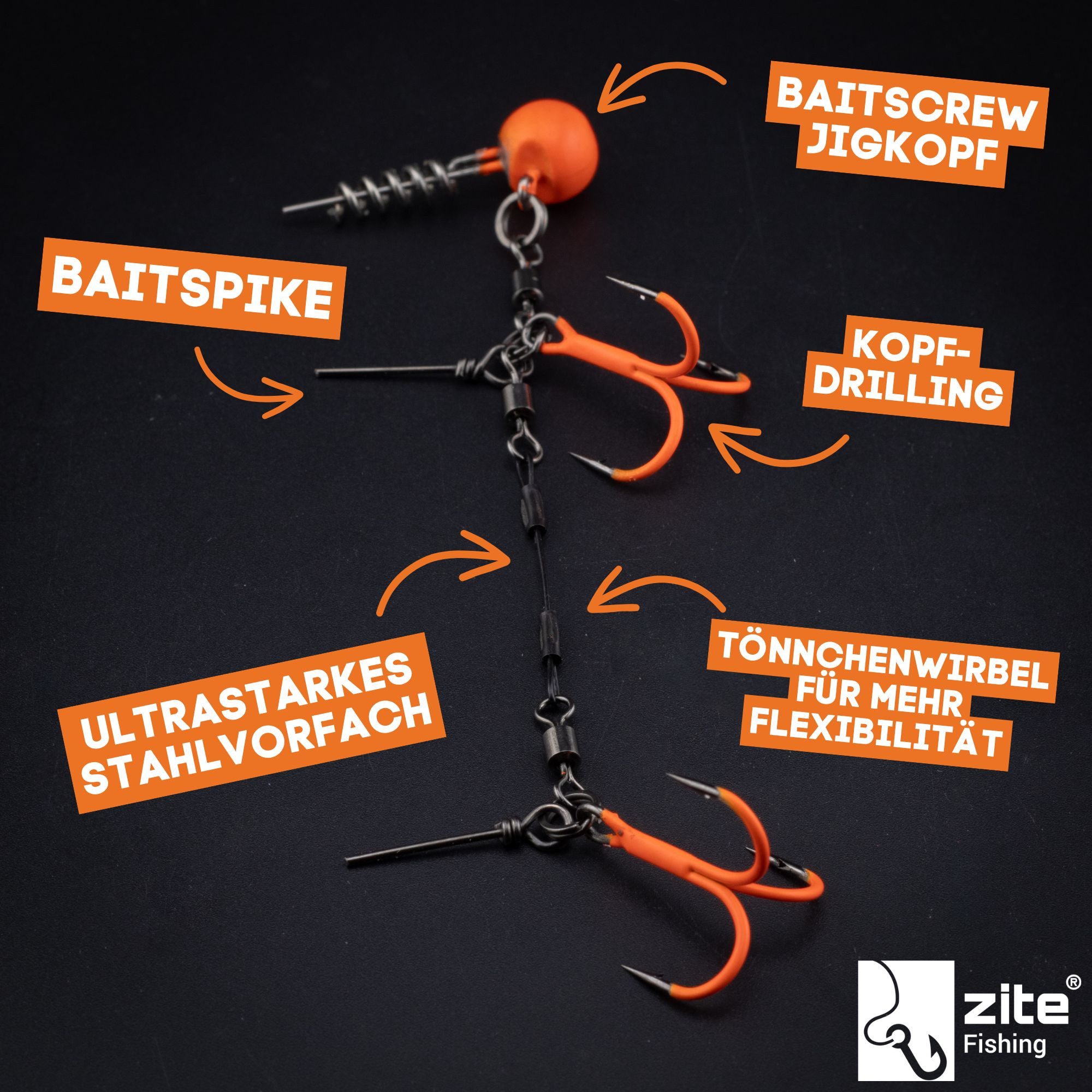 Zite Drillingshaken Gummiköder Stinger-Systeme L 13 cm Hecht-Angeln UV Aktiv Drillinge