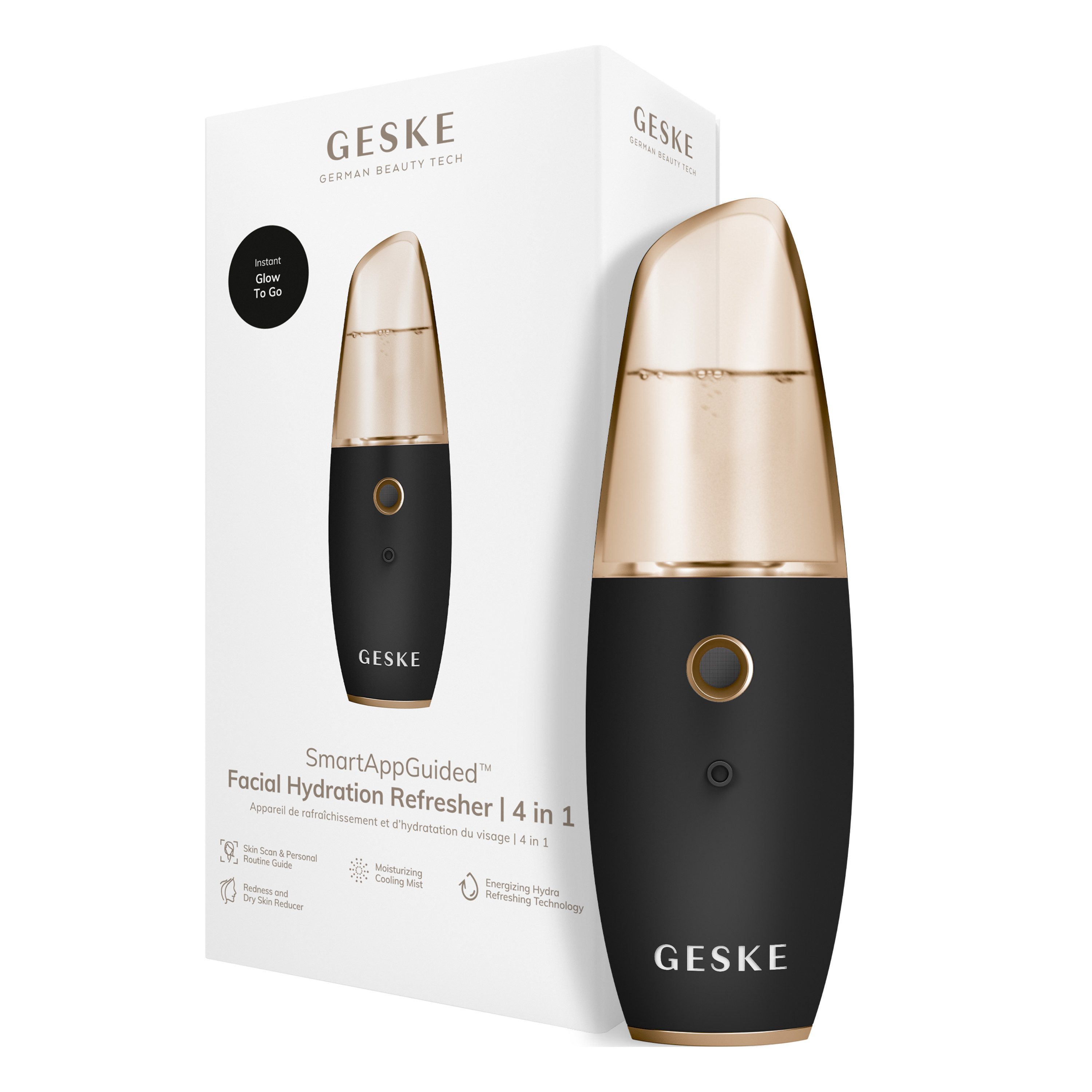 GESKE German Beauty Tech Enhancer SmartAppGuided™ Facial Hydration Refresher 4 in 1, Packung (Gerät & USB-Ladekabel), 2-tlg., Gerät inkl. kostenloser APP (SmartAppGuided Device), Mit der GESKE App erhältst Du deine personalisierte Hautpflegeroutine.