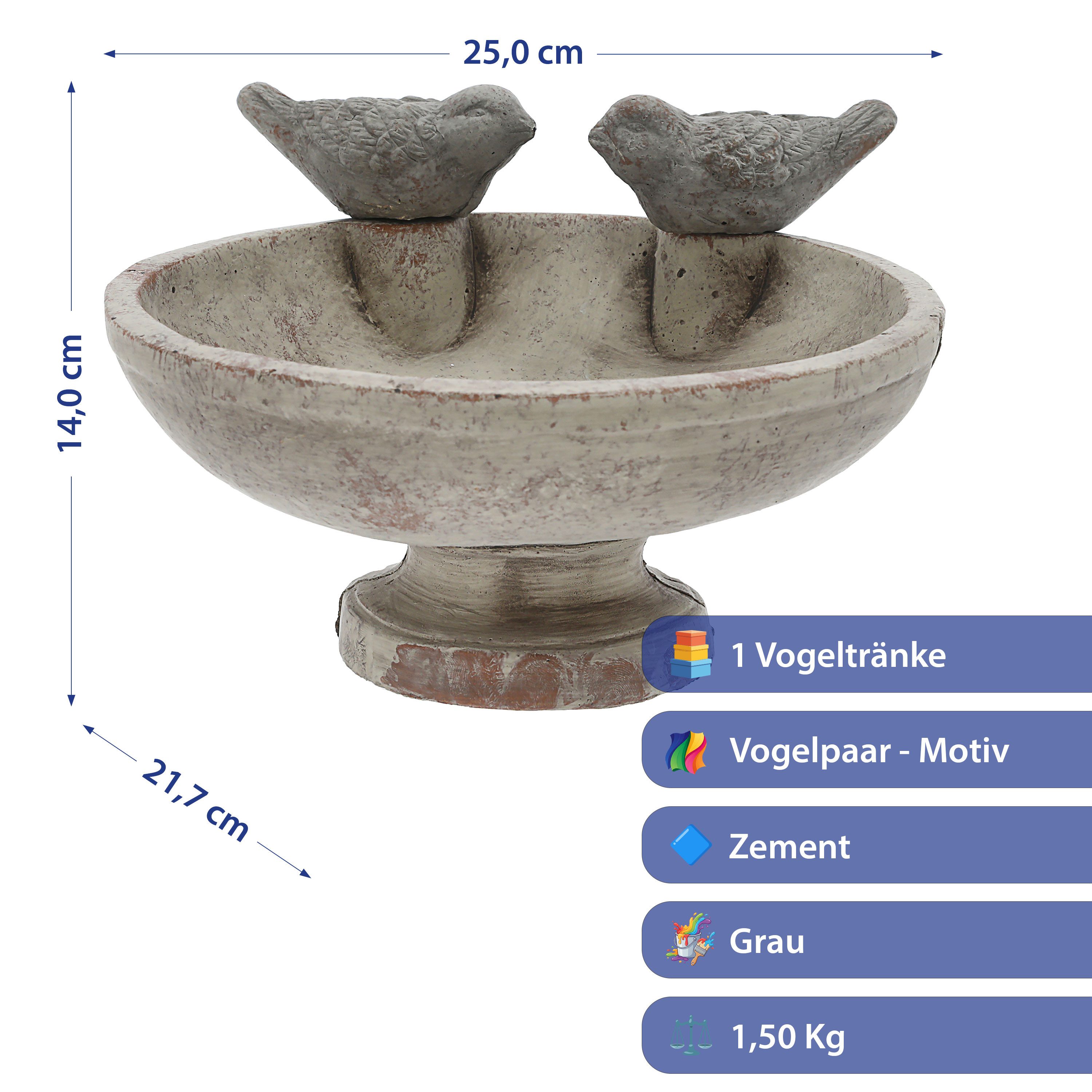 CEPEWA Vogeltränke Vogeltränke zwei Vögel Zement 25x14x21,7cm Wasserbecken Vogelbad