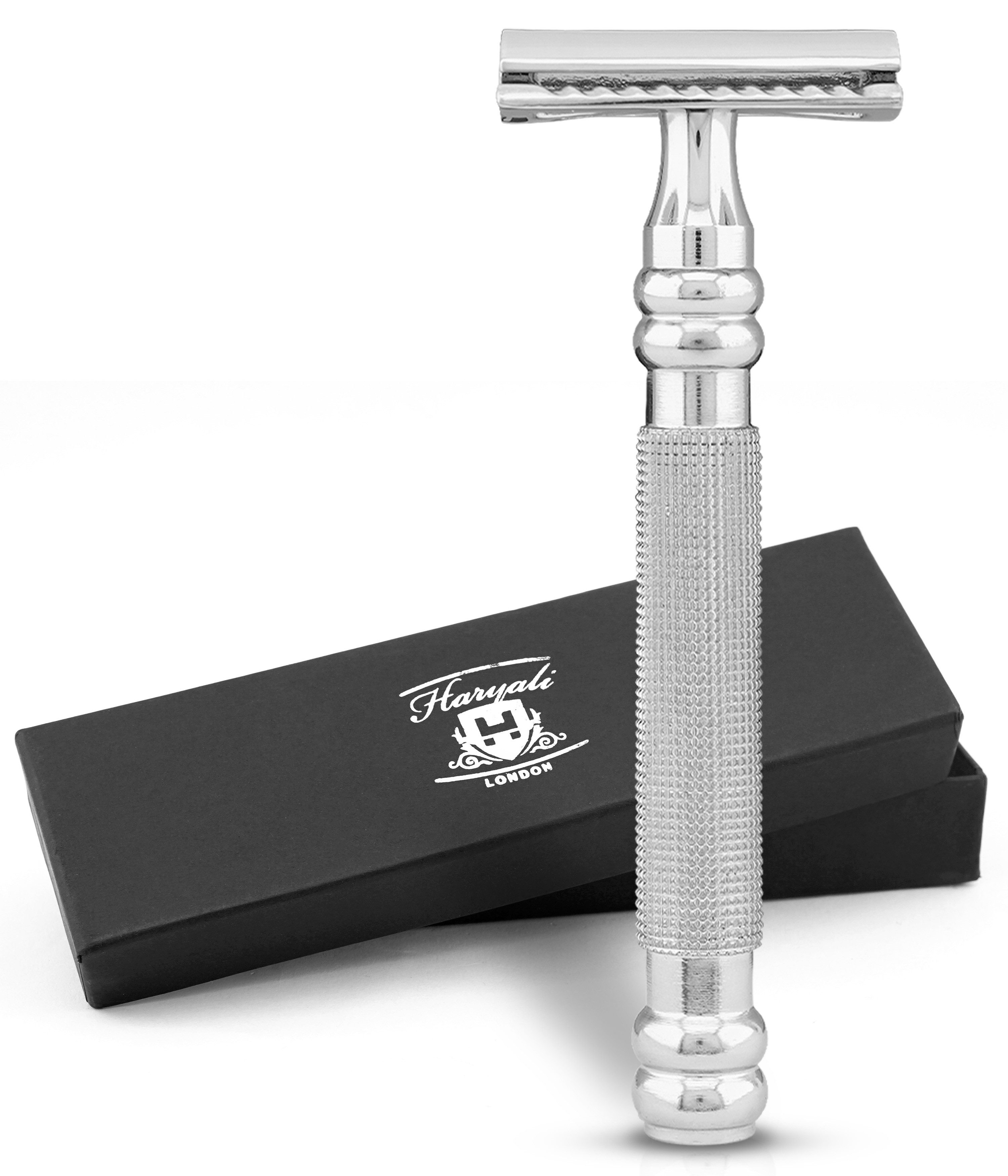 Haryali London Nassrasierer Zweischneidiger Rasierhobel für Unisex, rutschfester Rasierhobel, Pack, Non-slip steel wet razor with two replacement blades, Geeignet für alle Arten von Rasierhobeln mit Doppelklinge