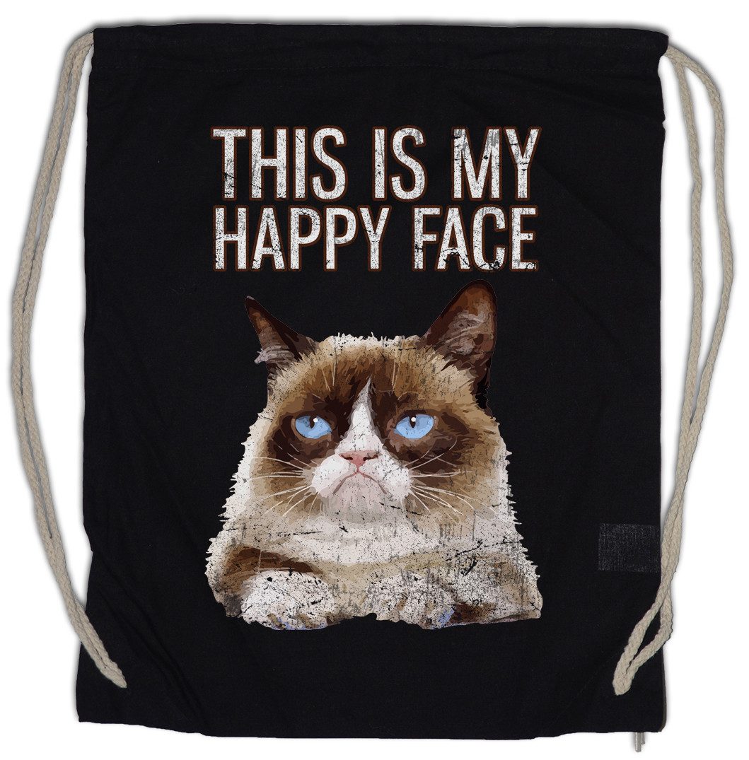 Turnbeutel This Is My Happy Face Turnbeutel Grumpy Katze Gesicht Cat Smile