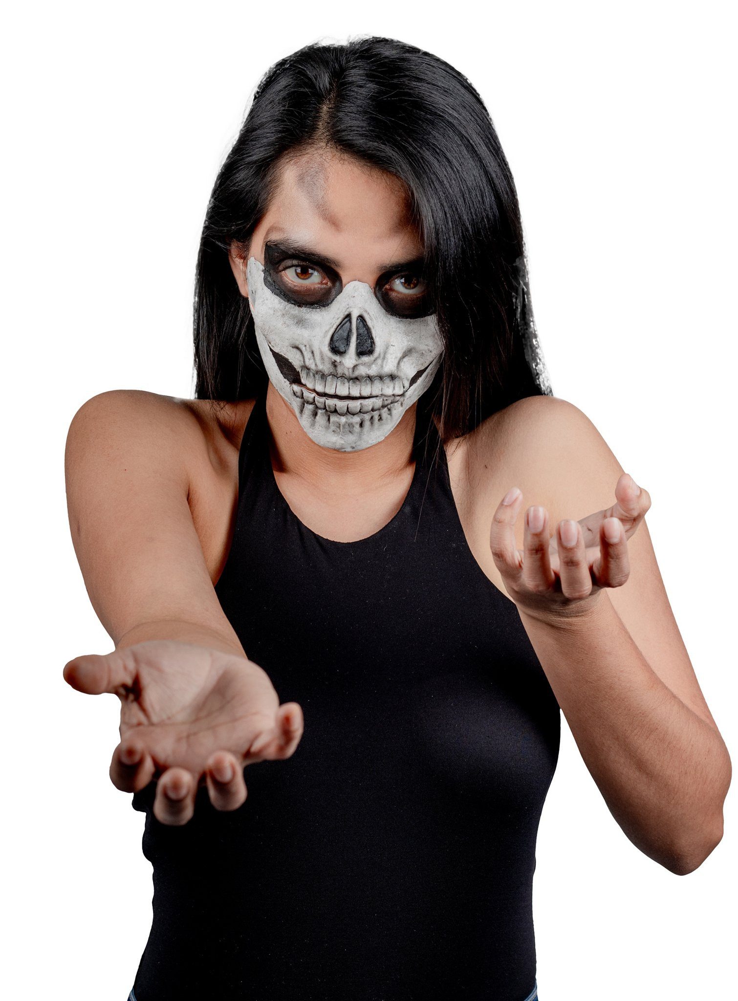 Ghoulish Productions Kostüm Schädel Teilmaske zum Ankleben weiß, Anklebbare Latexmaske für einen realistischeren Effekt
