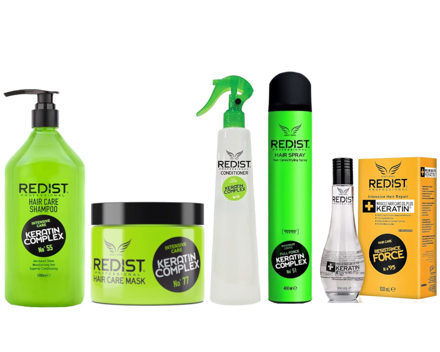 Redist Haarpflege-Set Keratin Pflege-Set - Shampoo + Haarkur + Spray + Conditioner + Haaröl, Spar-Set, 5-tlg.