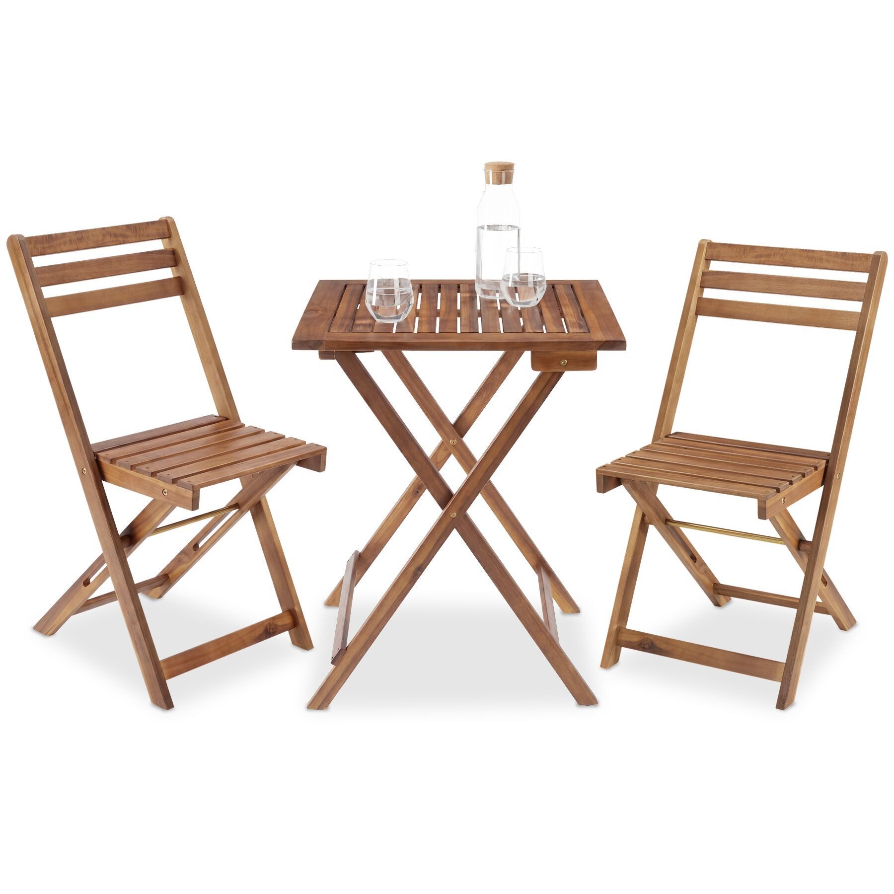 tectake Essgruppe Bistroset für 2 Personen, massives Akazienholz, klappbar, (Balkonmöbel Sóller, 3-tlg., in braun), wetterfest, vormontiert, Belastbarkeit Stuhl 110 kg