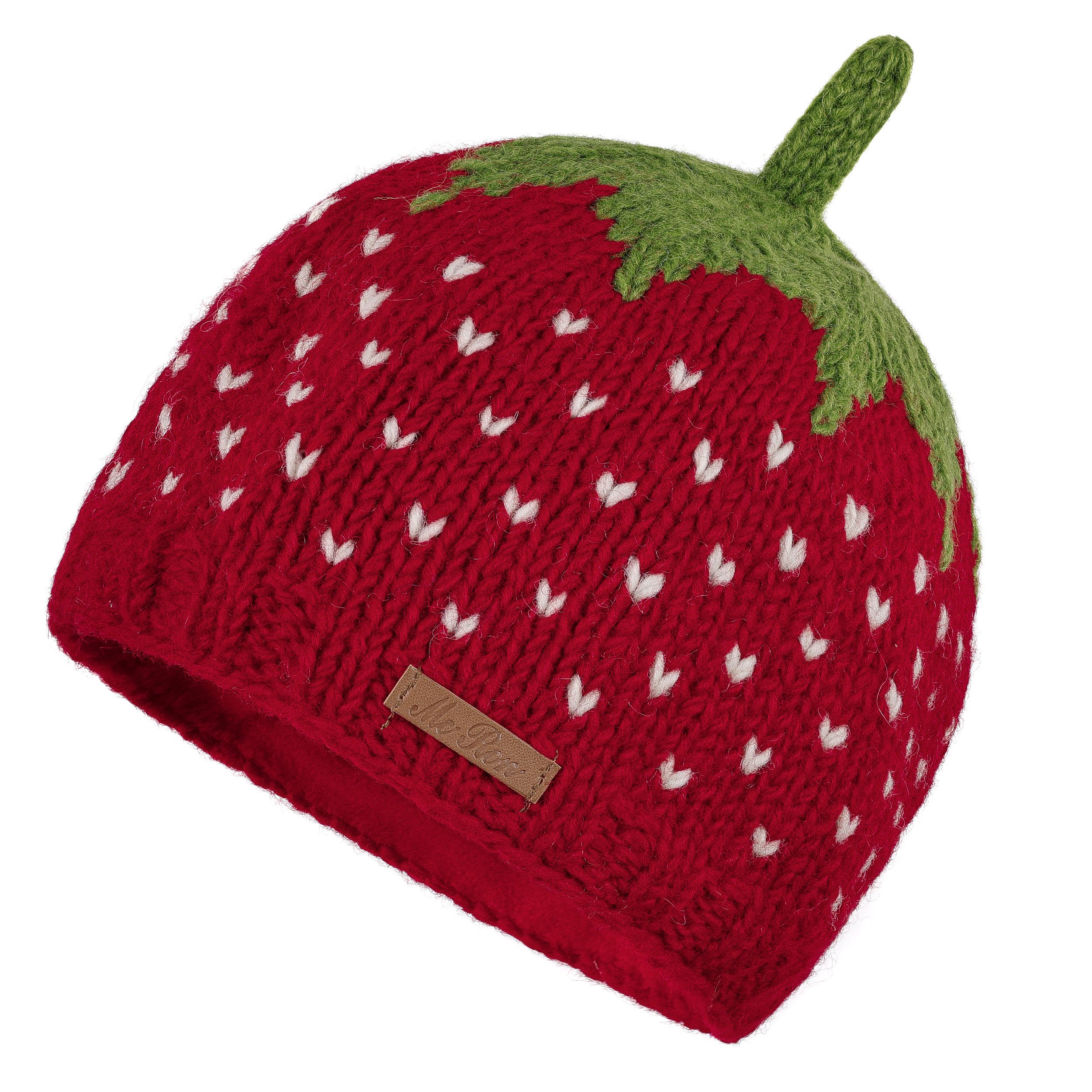 McRon Strickmütze Erdbeere für Erwachsense gefüttert mit Fleece, hoher Schu günstig online kaufen