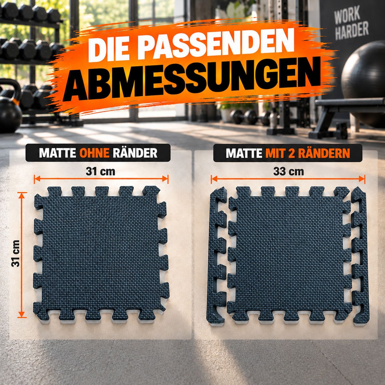 BURI Bodenschutzmatte Bodenschutzmatten 2cm Wendematte 18er Set Puzzlematten 31x12cm Fitness, 18-St. – Bild 4 von 5