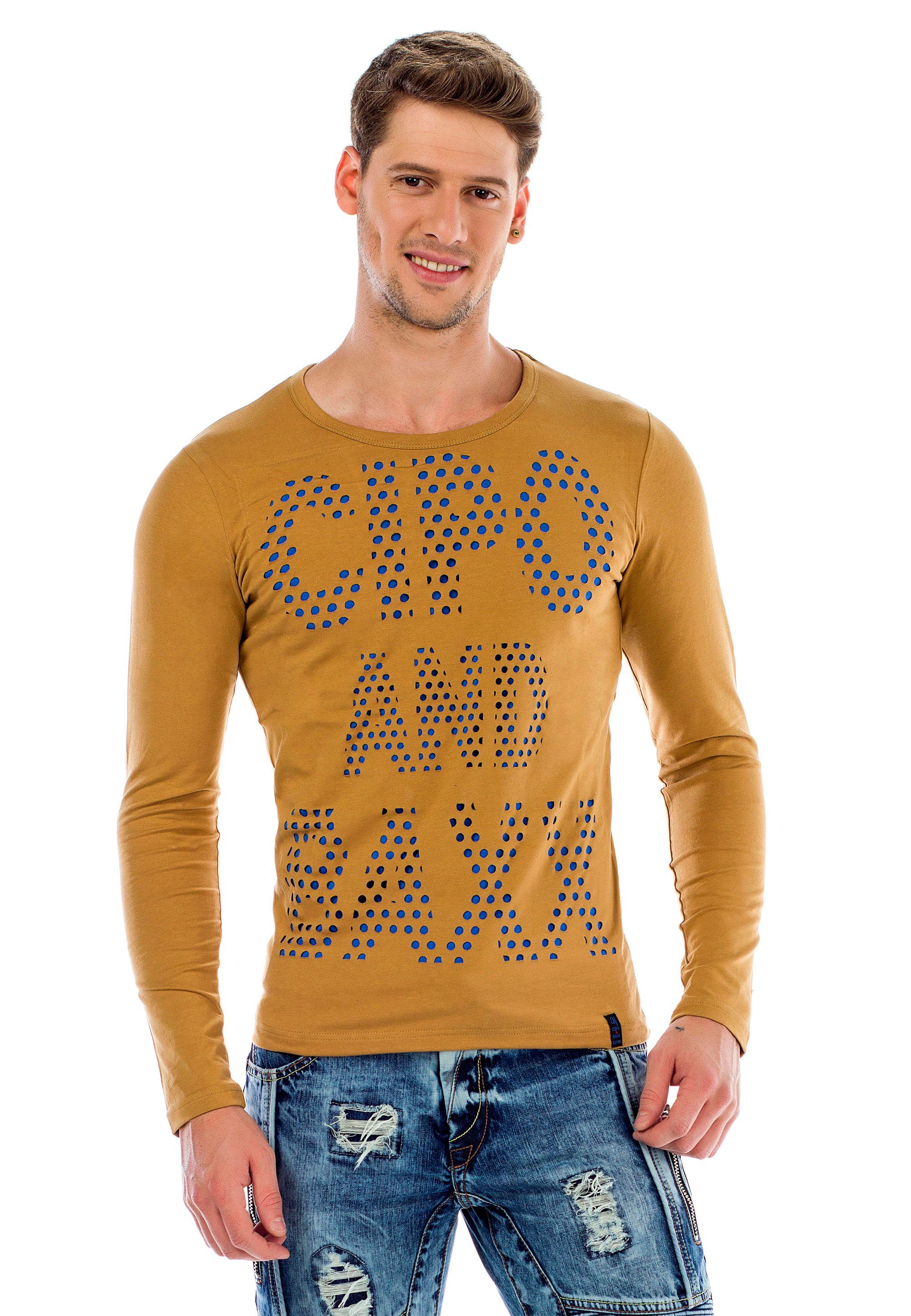 Cipo & Baxx Langarmshirt mit Frontprint camelfarben coolem