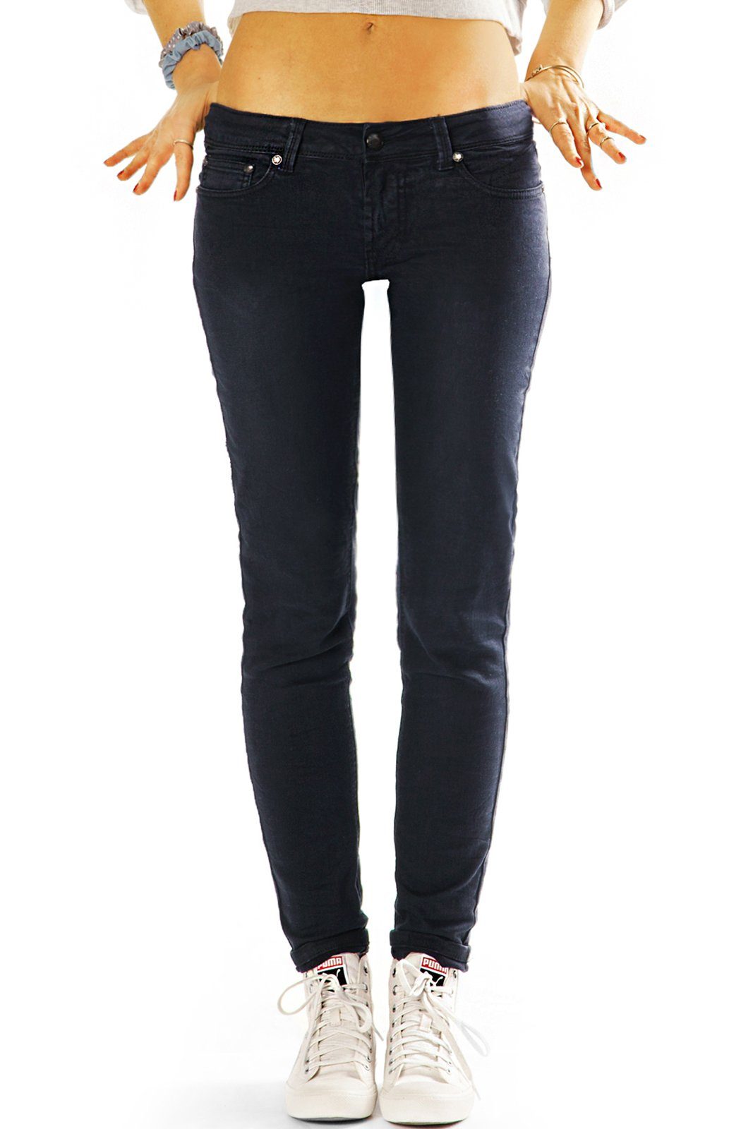 be styled Low-rise-Jeans Röhrenjeans Hose j18L-1 Damen hüftige Stretch-Anteil, Skinny Low Rise Hüftjeans mit - - 5-Pocket-Style