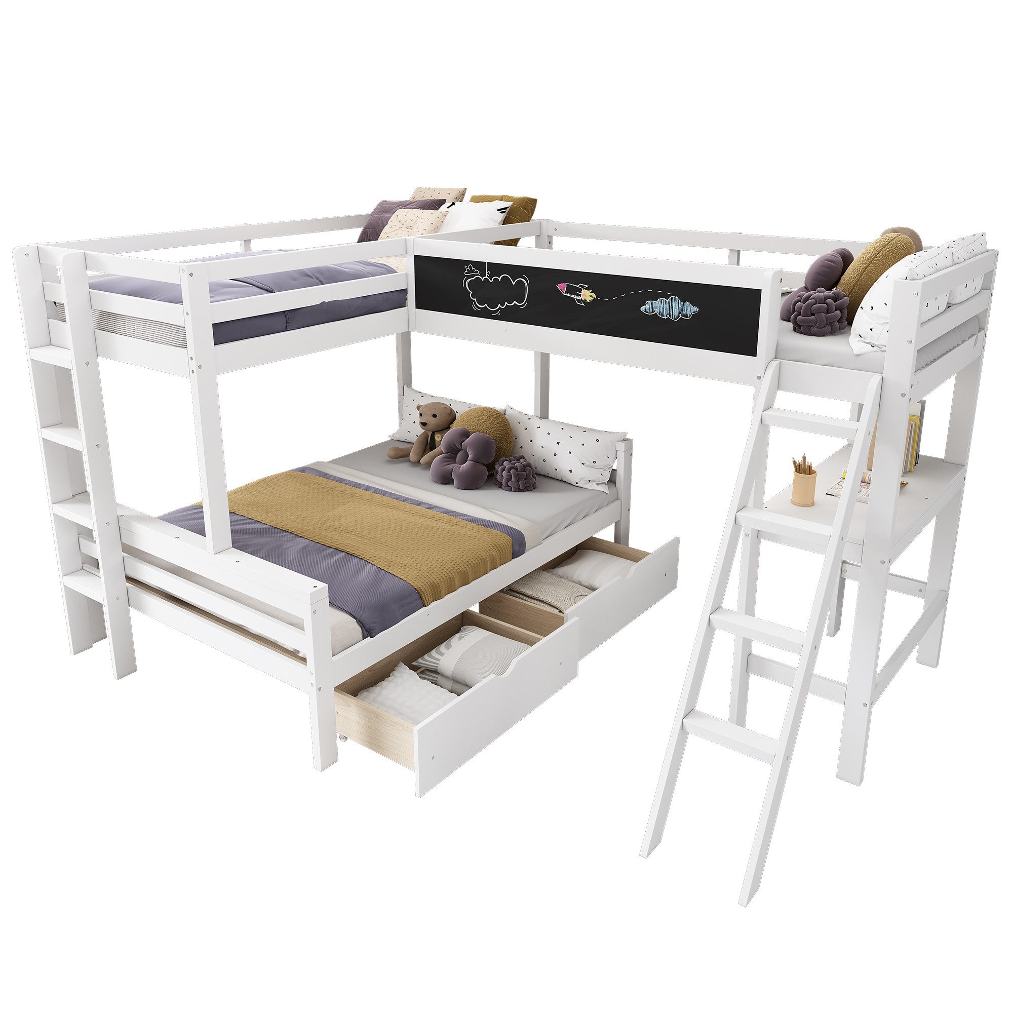 REDOM Hochbett aus Kiefernholz (Kinderhochbett, Etagenbett, günstig online kaufen