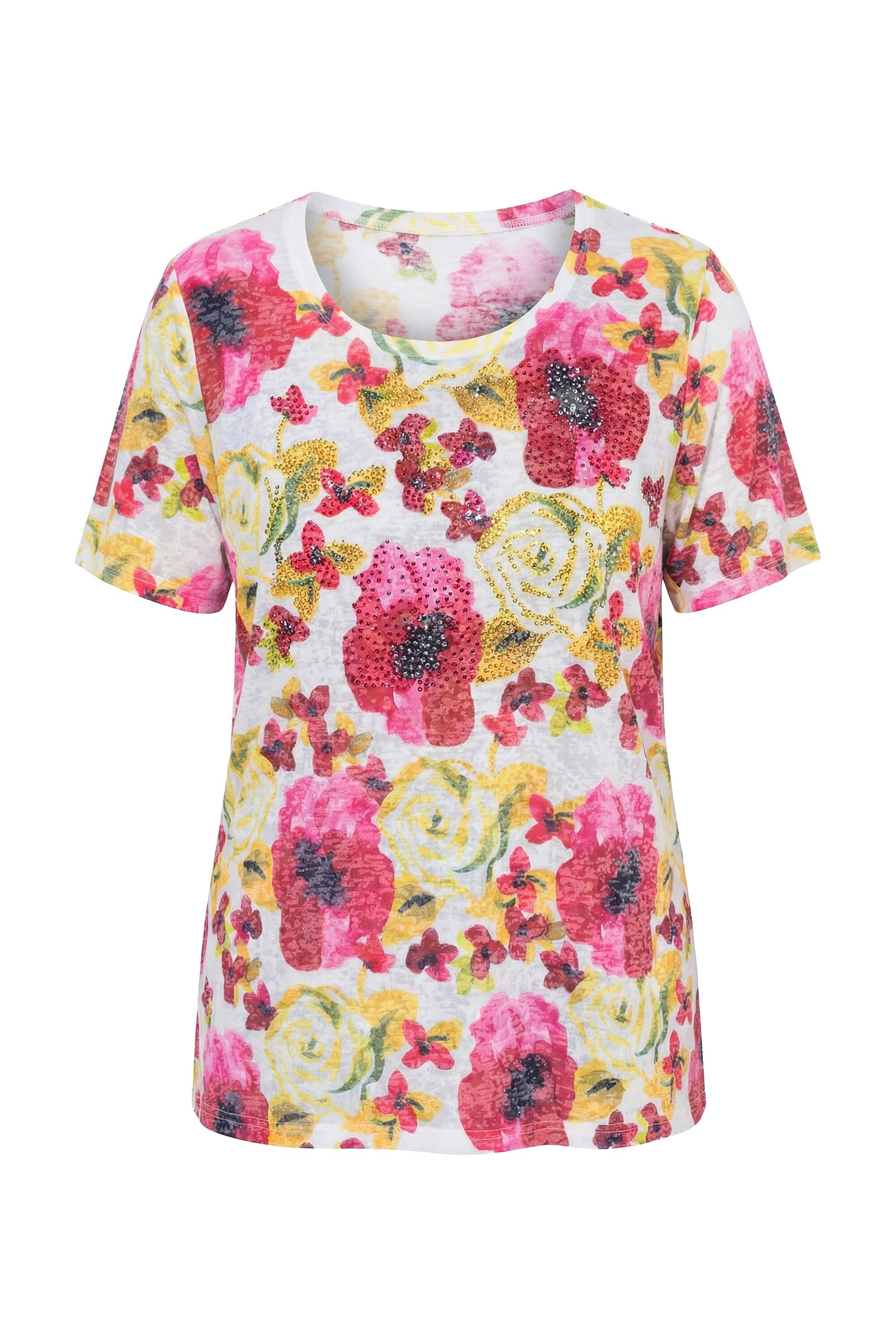 T-Shirt T-Shirt Comfort Fit Blumen-Muster Halbarm