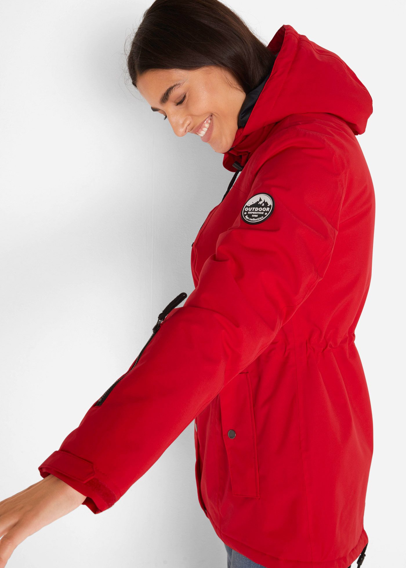 bonprix Funktionsjacke wasserdichter Parka, mit Kapuze, lässig geschnitten, mit Stehkragen