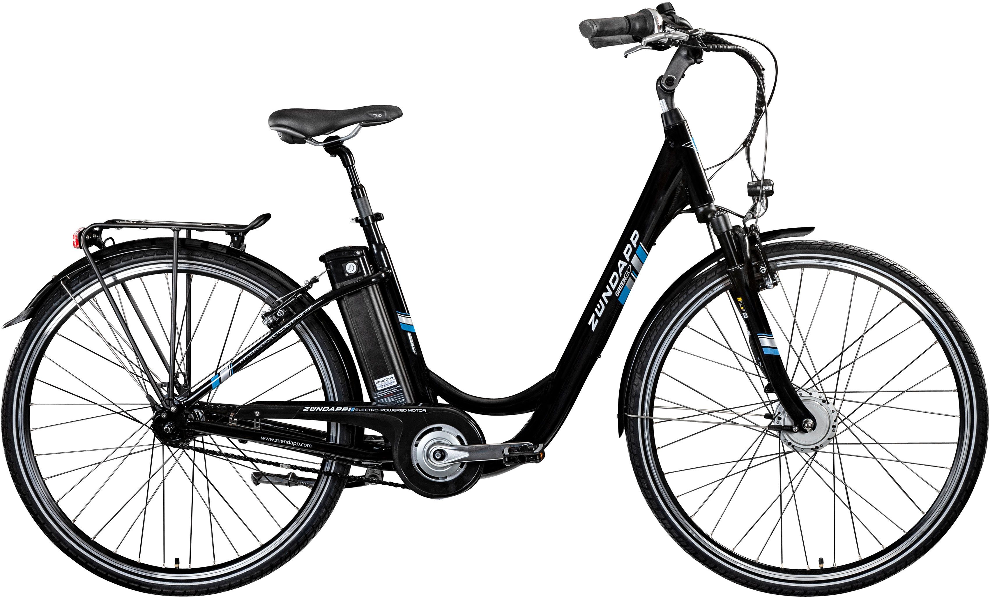 Zündapp E-Bike Green 3.7, 7 Gang, Nabenschaltung, Frontmotor, 374 Wh Akku, Pedelec, Elektrofahrrad für Damen u. Herren, Cityrad