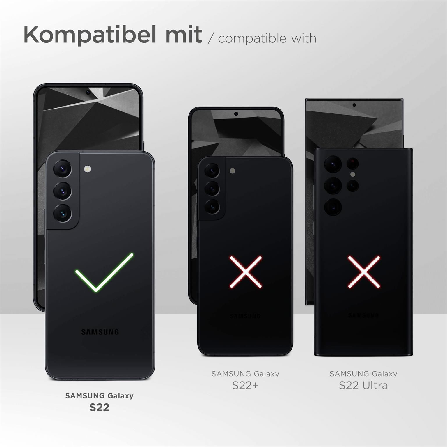 moex Handyhülle für Samsung Galaxy S22 Hülle Klappbar Flip Case Weiß 6,06 Zoll, 360 Grad Schutz Handytasche Leder Optik PU Lederhülle Cover Klapphülle