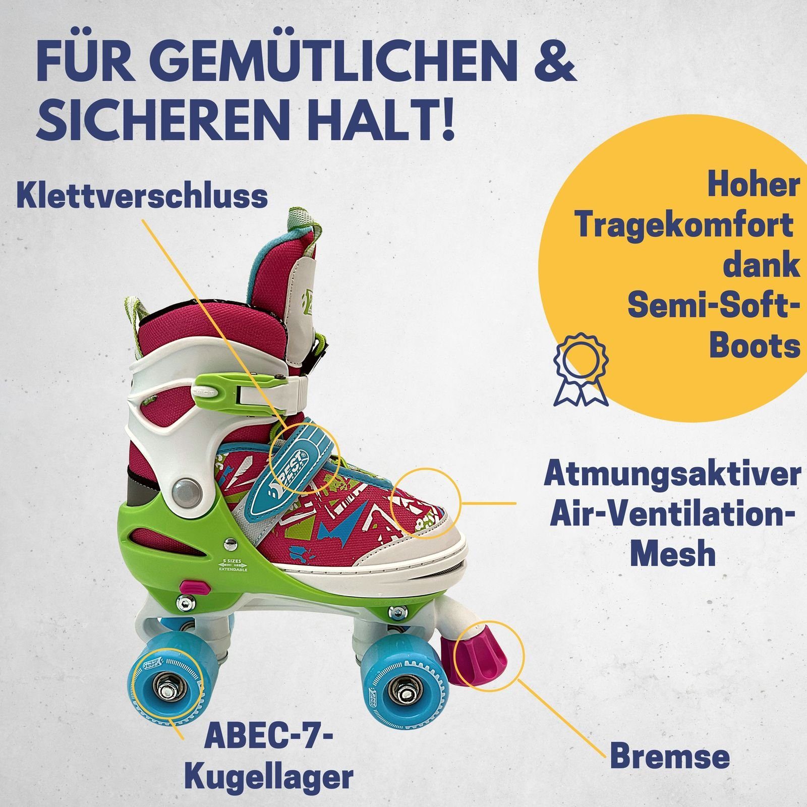 Best Sporting Schlittschuhe Rollschuhe Rollerskates Kinder Kids Abec 7 Größe verstellbar pink, Rollschuhe Rollerskates Kinder Kids Abec 7 Größe verstellbar pink