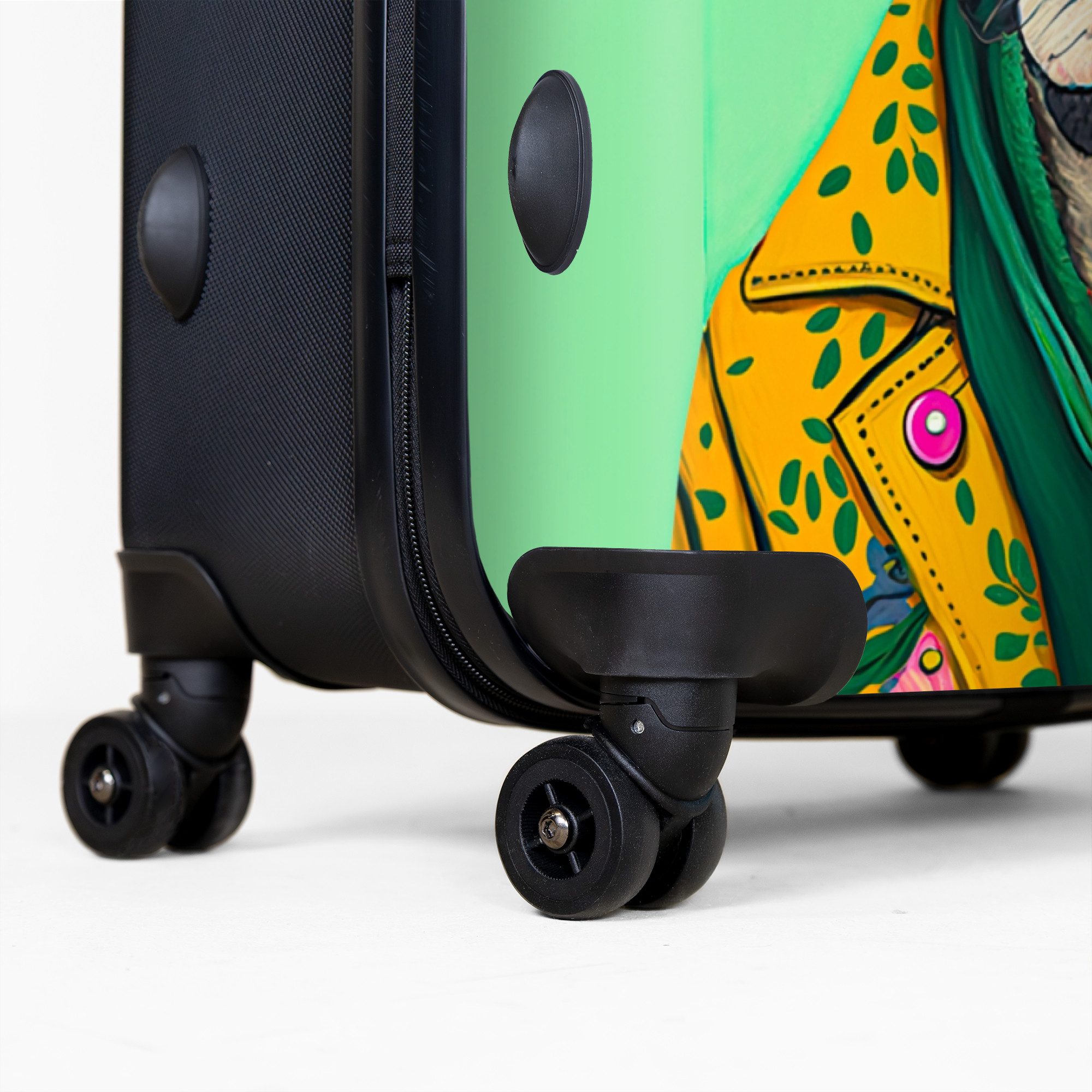 NoBoringSuitcases.com© Hartschalen-Trolley Hund - Hippie - Tiere - Brille 77 cm - 98 L, 8 Rollen, Koffer Groß für 30kg, Trolley, Rollkoffer, Reisekoffer