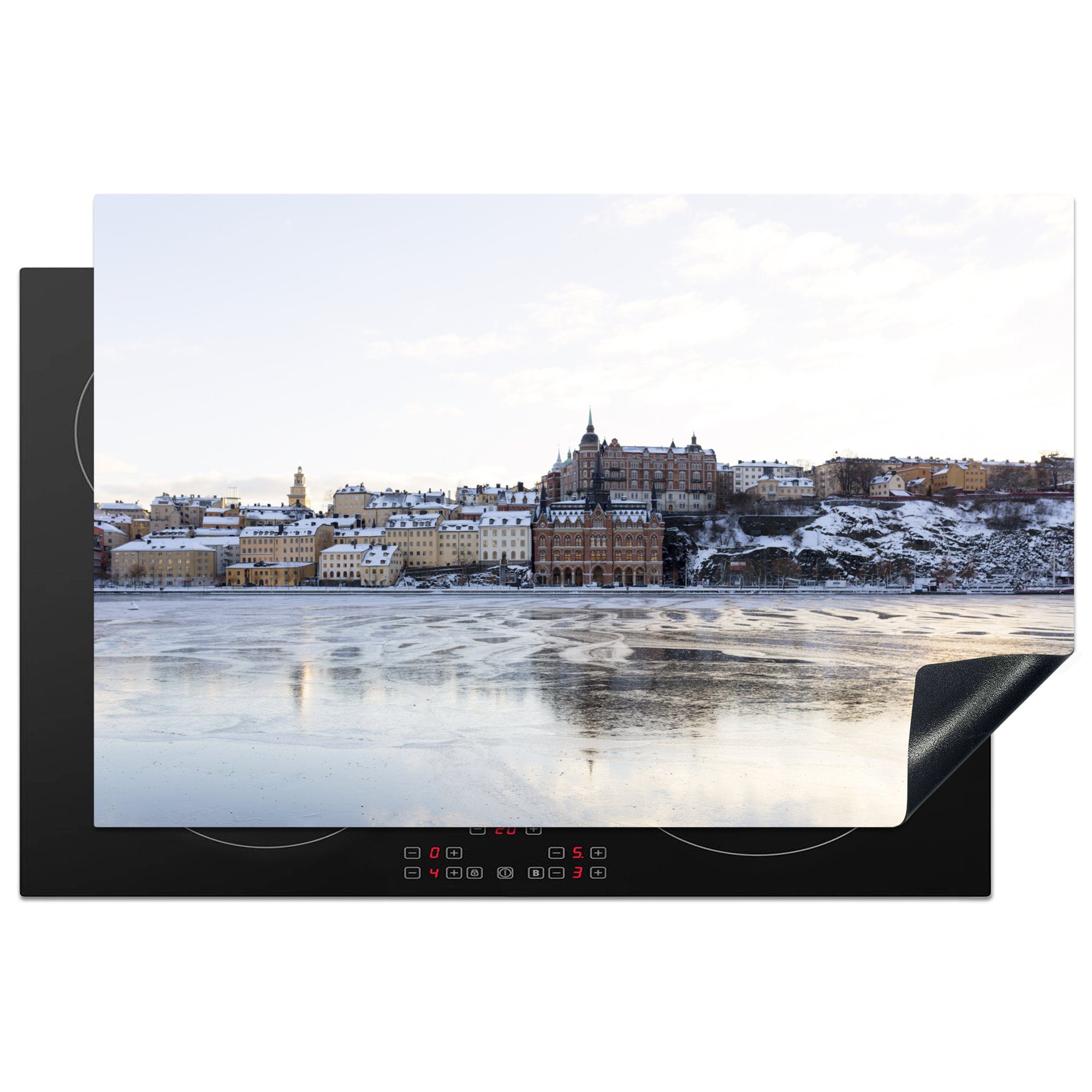MuchoWow Herdblende-/Abdeckplatte Schweden - Skyline - Wasser, Vinyl, (1 tlg), 81x52 cm, Induktionskochfeld Schutz für die küche, Ceranfeldabdeckung