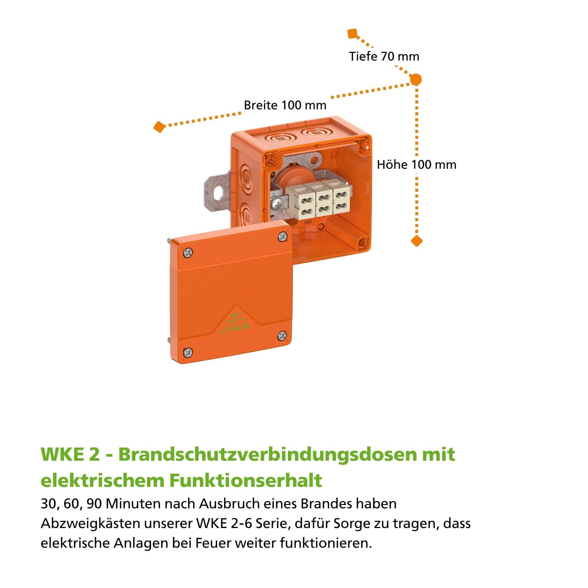 SPELSBERG Verteilerbox WKE 2, Brandschutzdose Funktionserhalt E30-E90, IP66, orange, 100 x 100 x 70