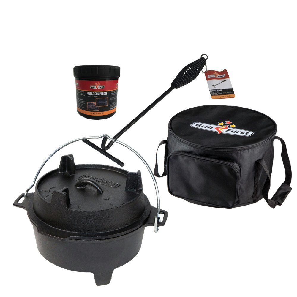 Grillfürst Bratentopf Grillfürst Dutch Oven BBQ Edition DO2 - X-DEAL inkl.  Tragetasche, Gusseisen Pflege und Deckelheber