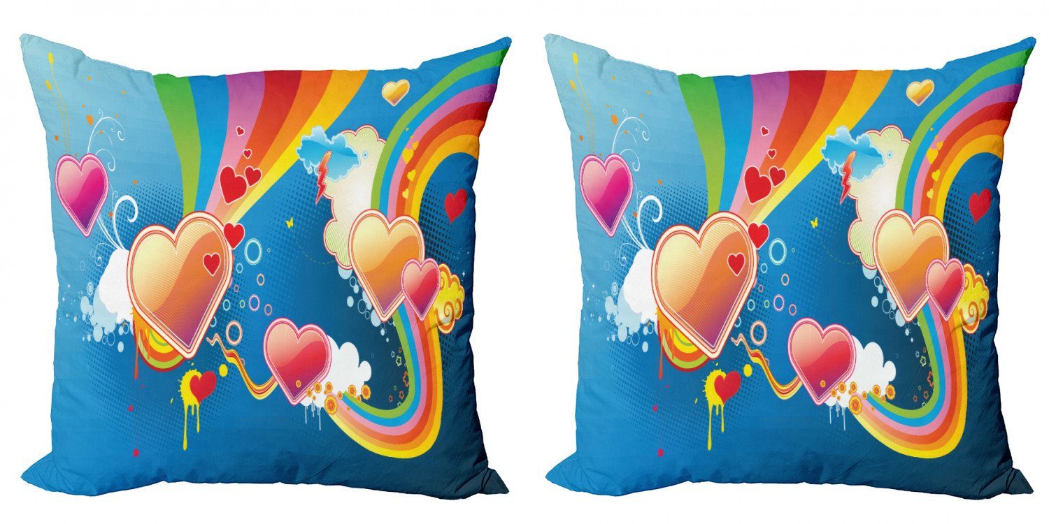 Doppelseitiger Modern Herzen Accent Rainbow Kissenbezüge Funky Jahrgang Abakuhaus (2 Stück), Digitaldruck,