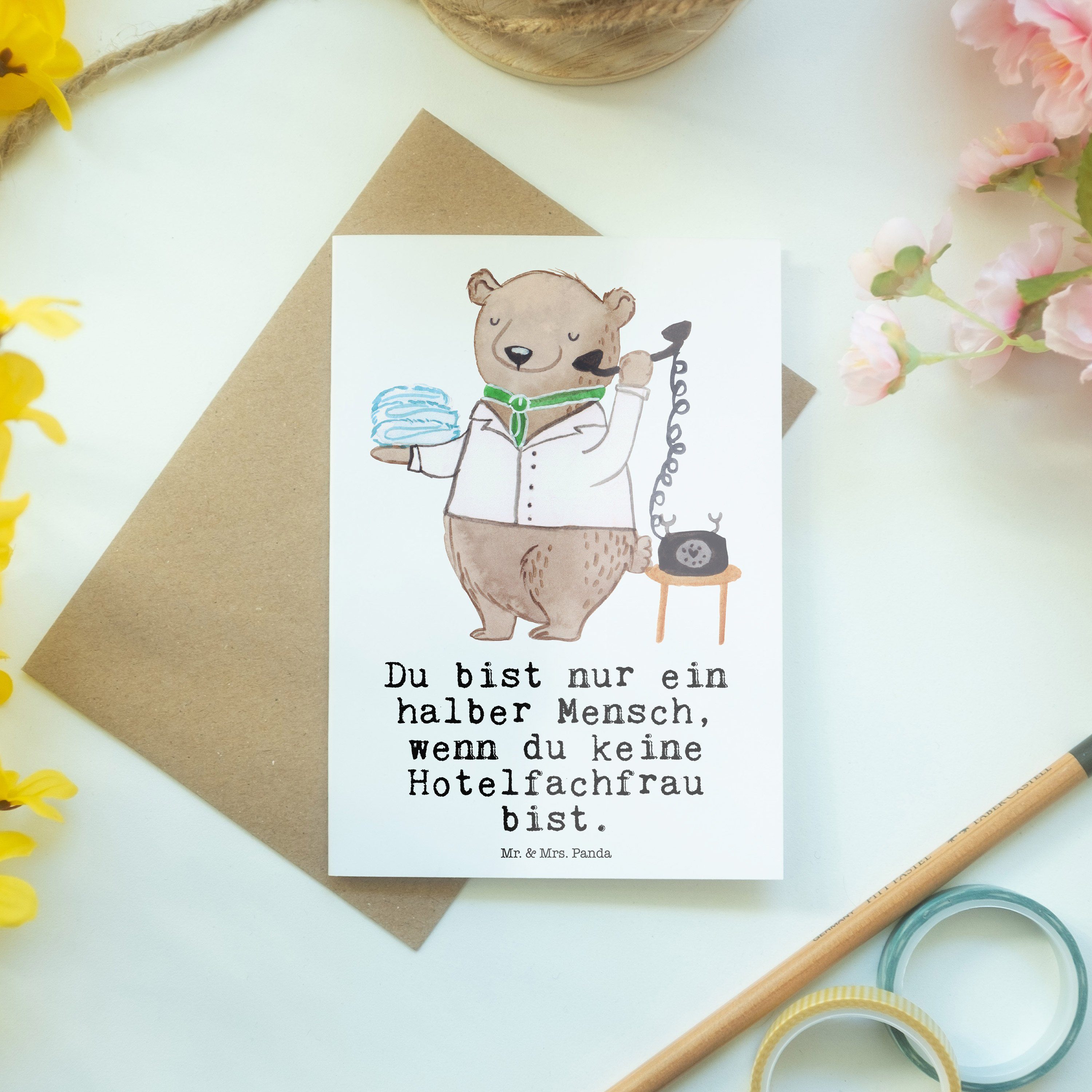 Mr. & Mrs. Panda Herz Geschenk, Grußkarte - Roomservice, mit Einladungskart Weiß Hotelfachfrau 