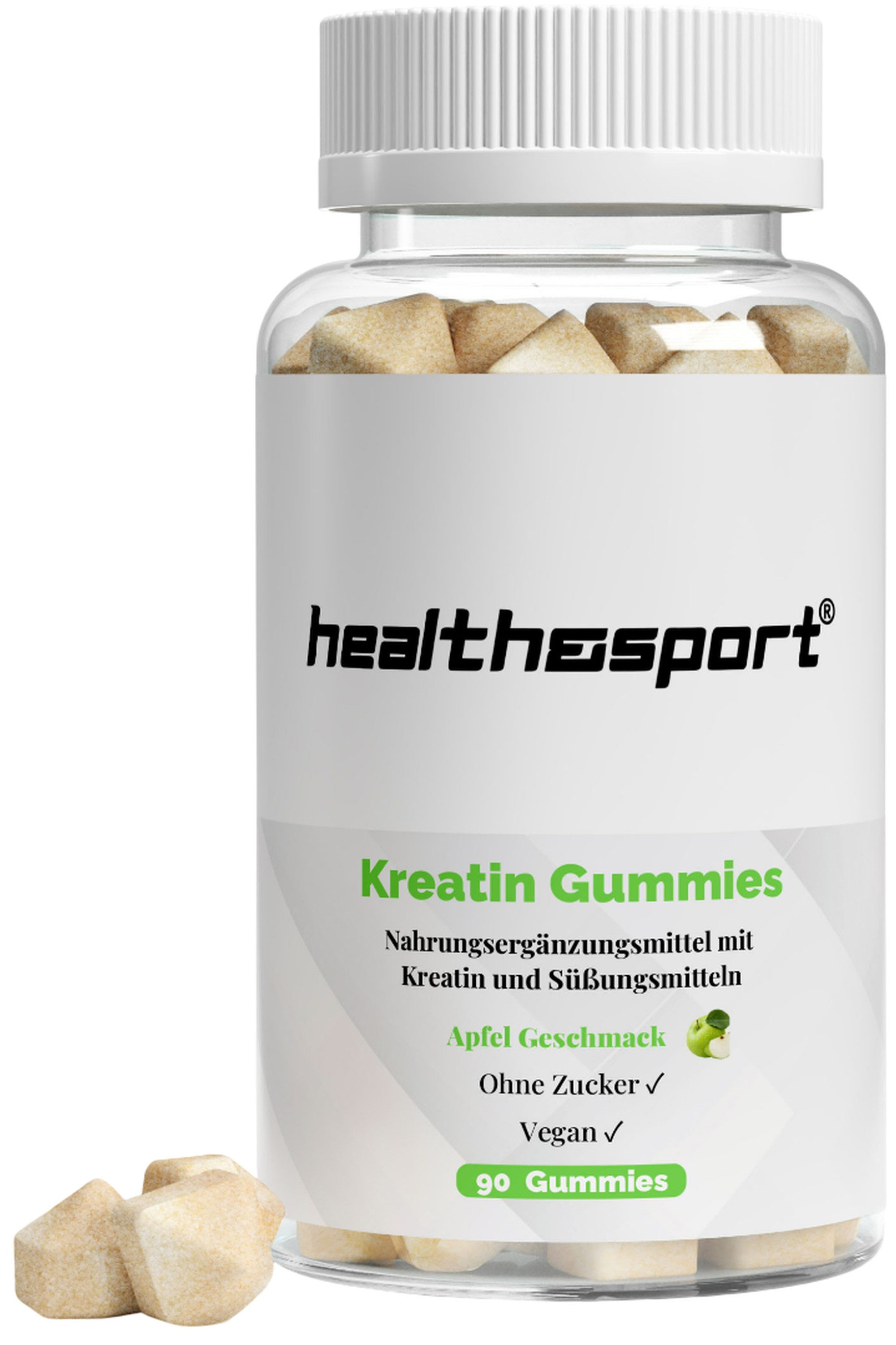 health&sport Kreatin Gummies Apfel Vegan – Muskelaufbau, Kraft & Fitness Kapseln, 90 St., 315 g