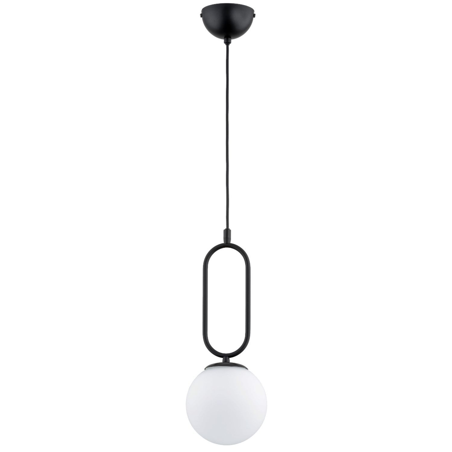 Licht-Erlebnisse Pendelleuchte MERLO, ohne Leuchtmittel, Kugelschirm B: 15 cm H: max. 90 cm Schwarz Weiß Retro Metall Glas E14