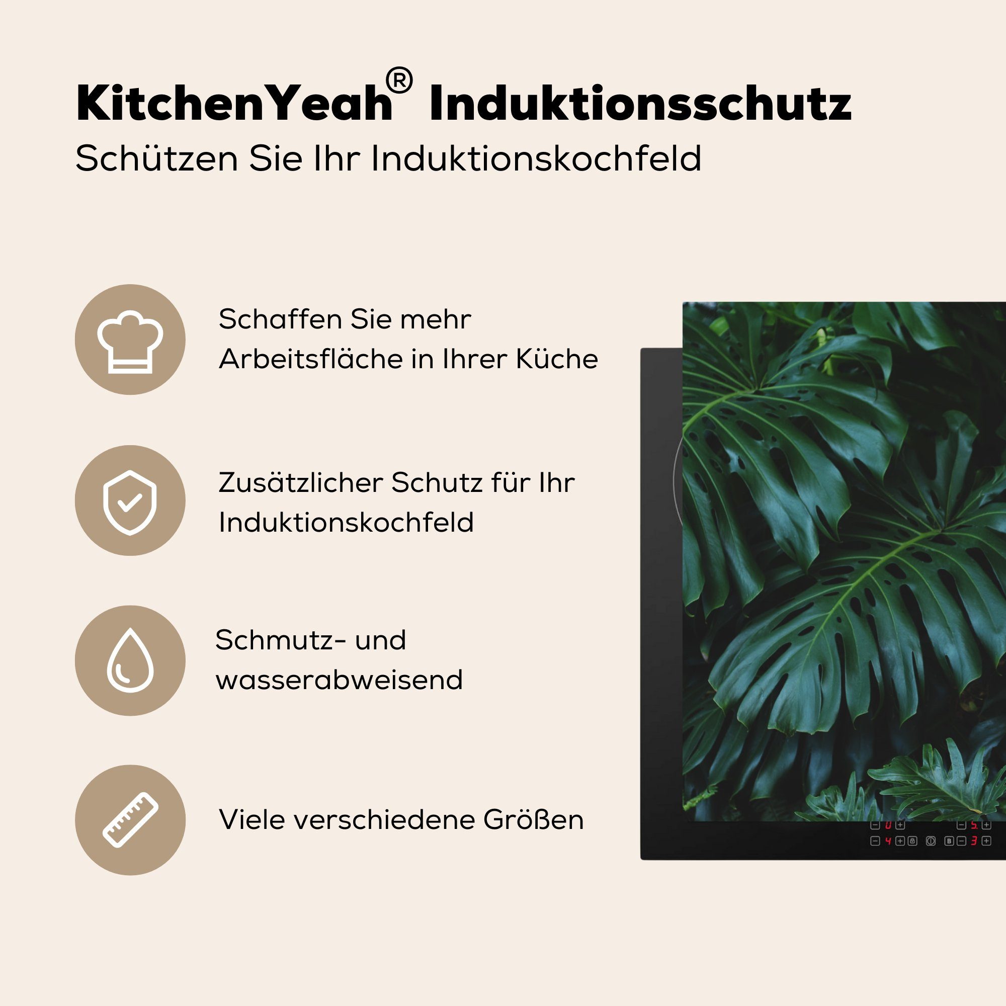 (1 Grün, 81x52 Induktionskochfeld - Schutz die Dschungel Laub - cm, für Ceranfeldabdeckung MuchoWow Herdblende-/Abdeckplatte tlg), Vinyl, küche,