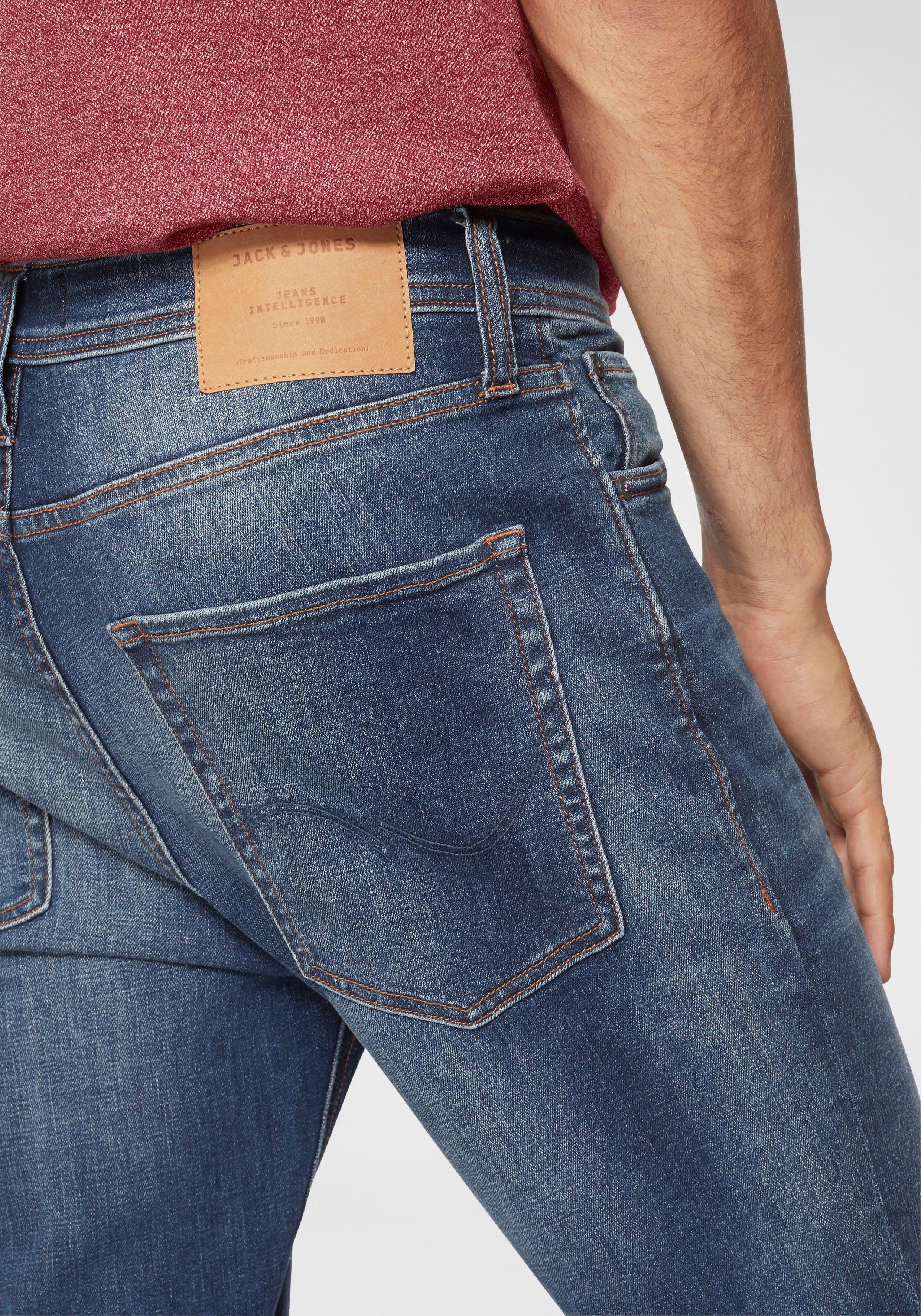 Jack & Jones Slim-fit-Jeans JJITIM mit Waschung und praktischen Taschen Abriebeffekte, modisch, slim fit, Denim