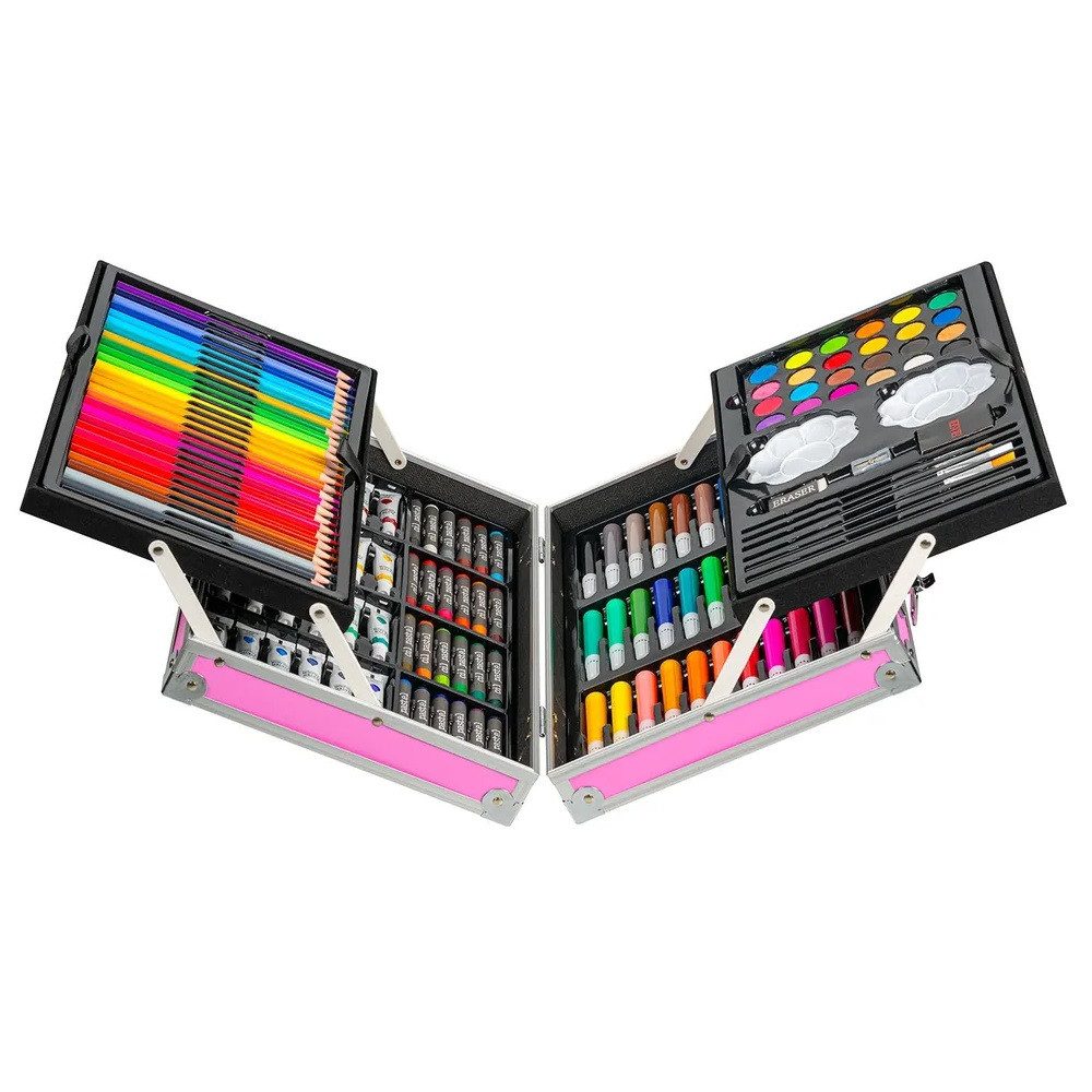 Wisam Kreativset Wisam® 145-teiliger Kunstkoffer Kinder Zeichen- & Malutensilien Rosa, (Spar-Set)