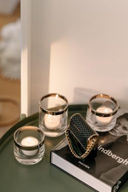 EDZARD Windlicht Molly, Höhe 6 cm, Ø 7 cm, aus Kristallglas mit Platinrand, Kerzenhalter für Stumpenkerzen