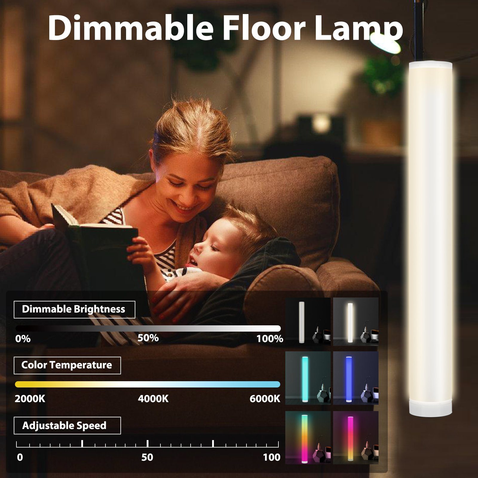 RGB Wohnzimmer, für Einstellbare LED 104CM, Lospitch Dimmar, Stehlampe Eckleuchte Farbtemperatur Stehleuchte, Bunt,