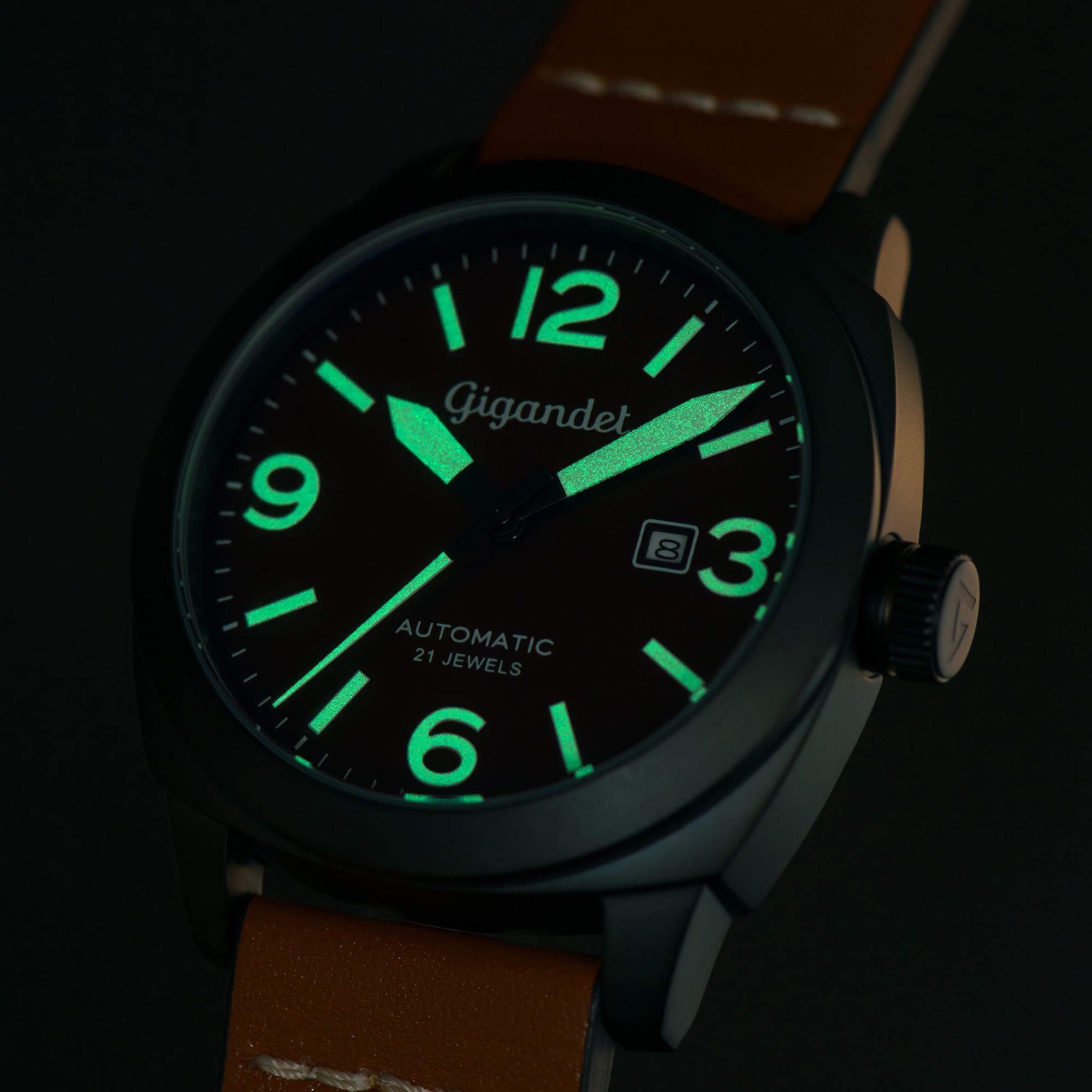 Gigandet Automatikuhr Herrenuhr, Armbanduhr, Fliegeruhr, 46mm, RED BARON II G9-005 G9-005, Mineralglas, Datumsanzeige, Braun, Schwarz, 10bar/100m wasserdicht – Bild 4 von 5