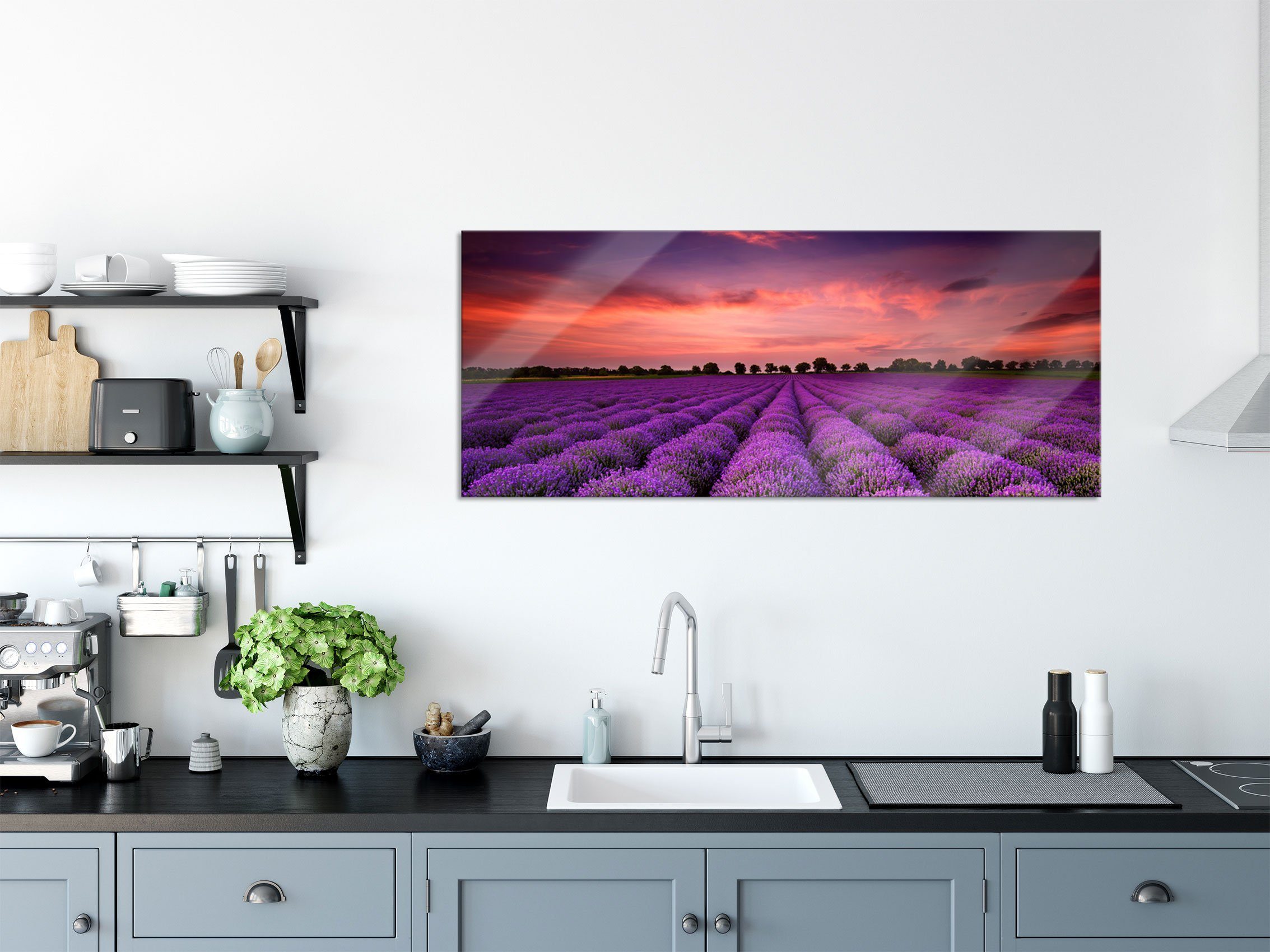 Pixxprint Glasbild Wunderschöne Lavendel Provence, Wunderschöne Lavendel Provence (1 St), Glasbild aus Echtglas, inkl. Aufhängungen und Abstandshalter