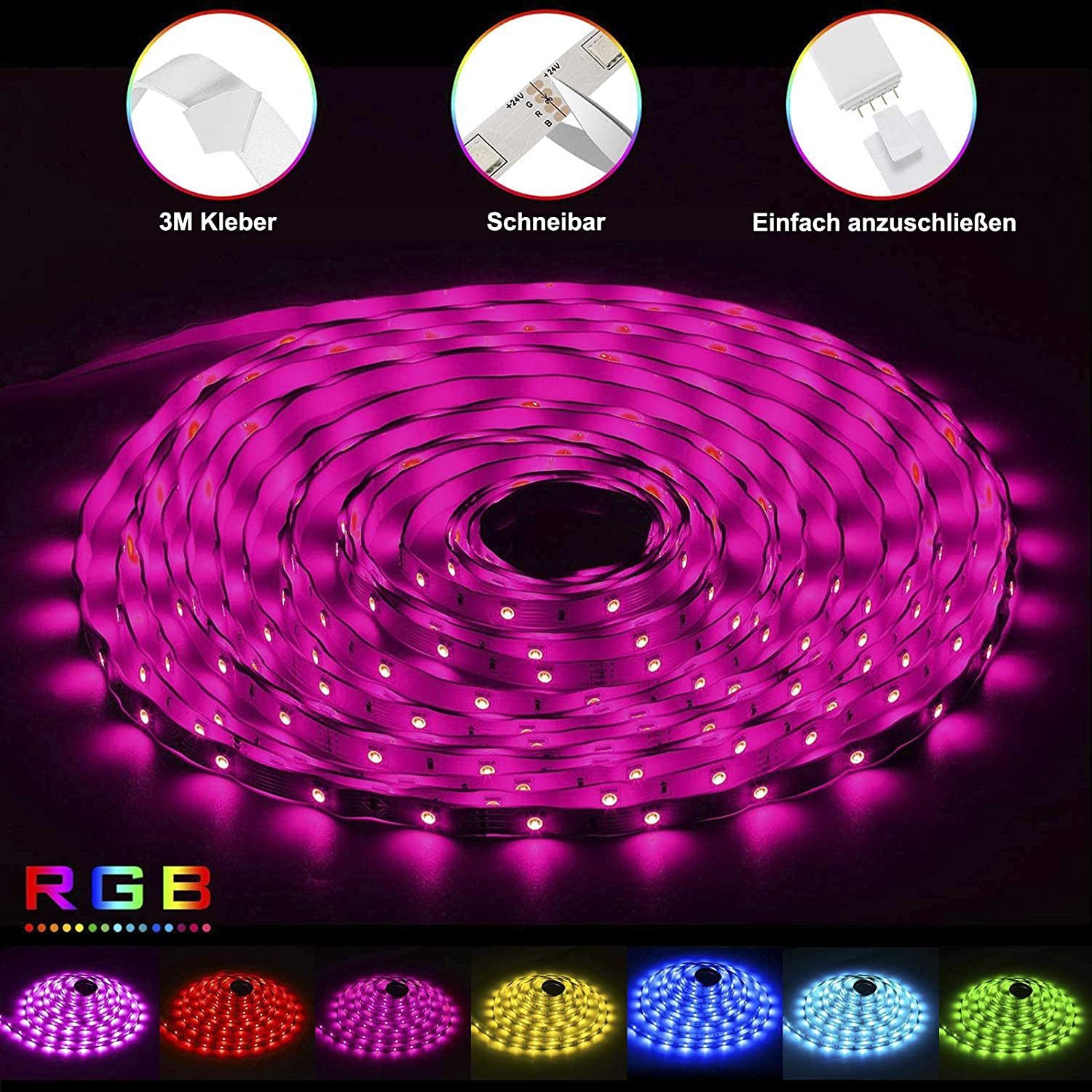 TUWENA LED Stripe 5M RGB LED Streifen mit Fernbedienung Bluetooth Musik Sync Dimmbar