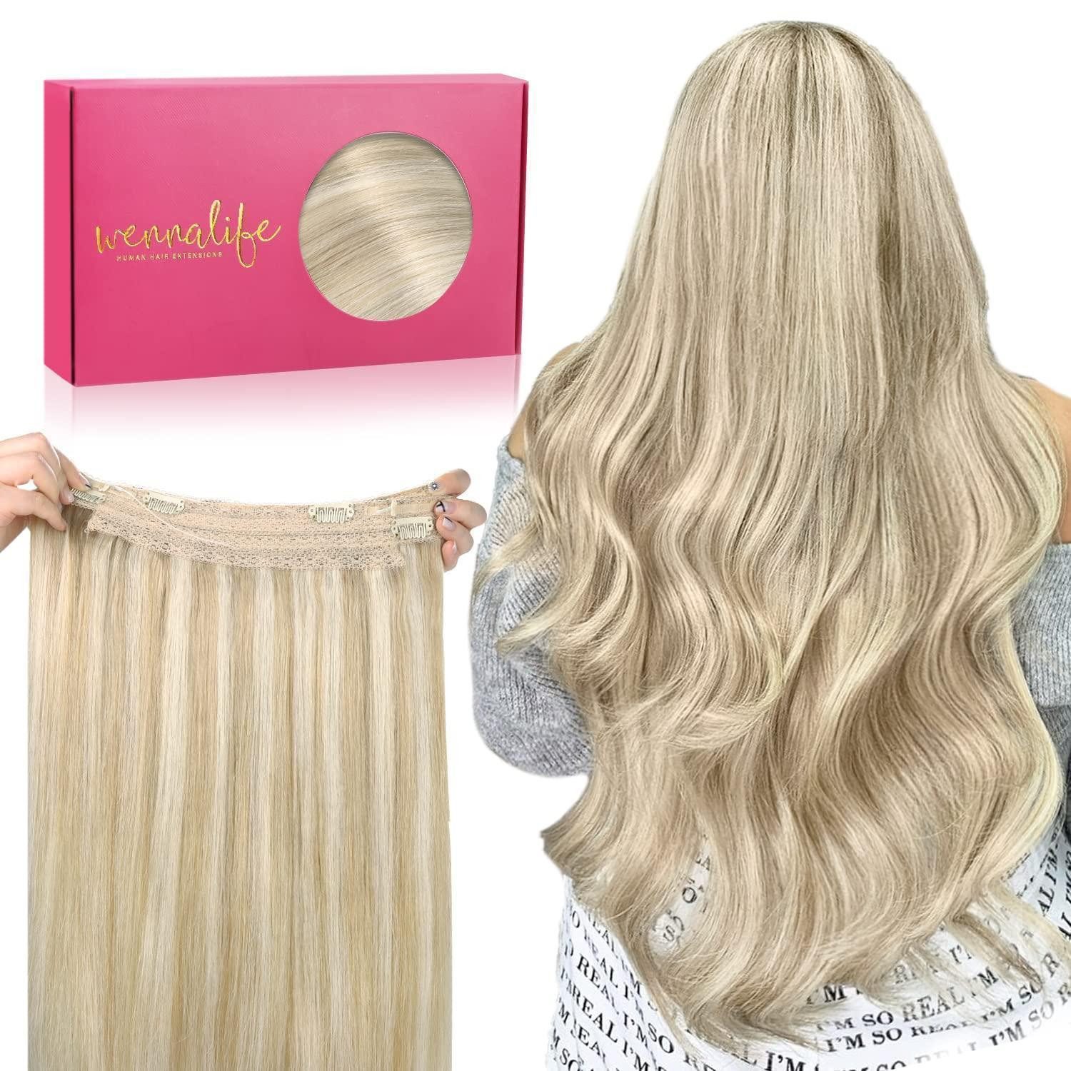 LuxusKollektion Echthaar-Extension Haarverlängerung 45cm-95g #18A 613A Aschblond Highlights Platinblond