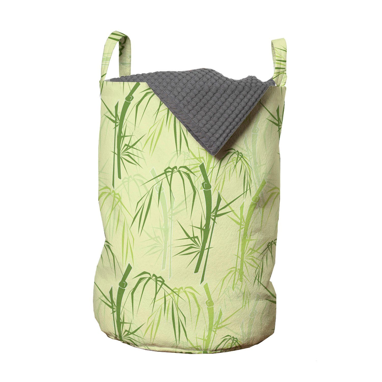 Abakuhaus Wäschesäckchen Wäschekorb mit Griffen Kordelzugverschluss für Waschsalons, Tropisch Exotische Bambus-Baum-Blätter