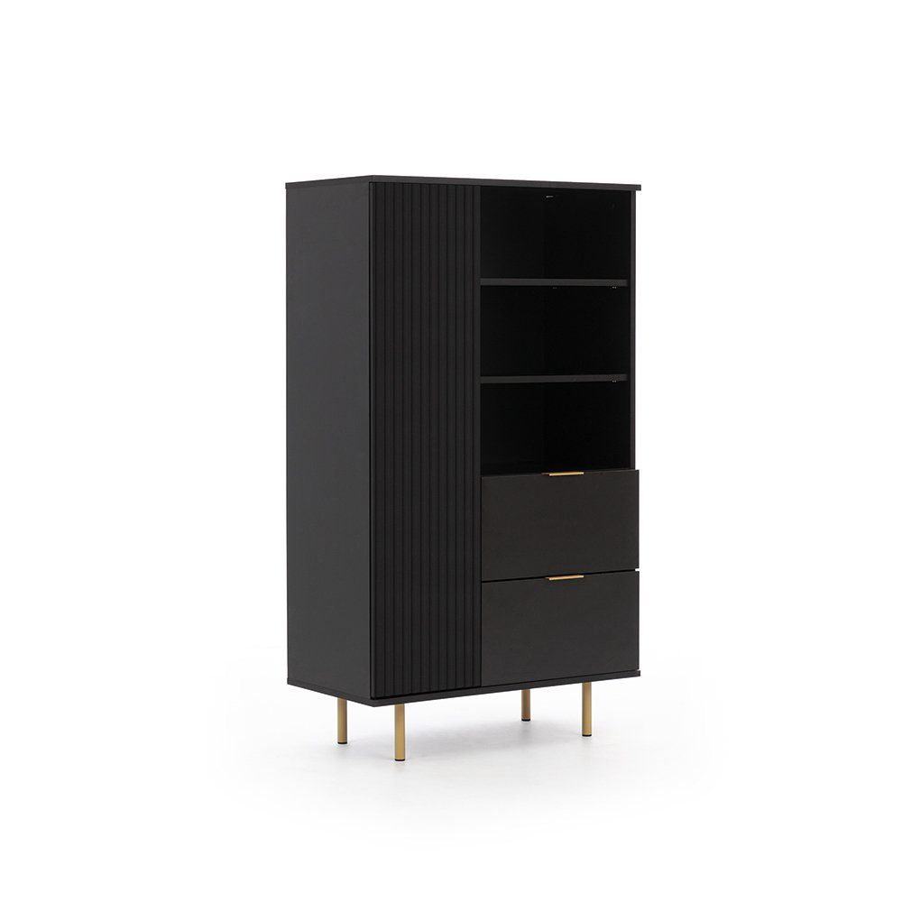 Lomadox Highboard NADOR-132, in matt schwarz, goldfarbene Metallgriffe und günstig online kaufen