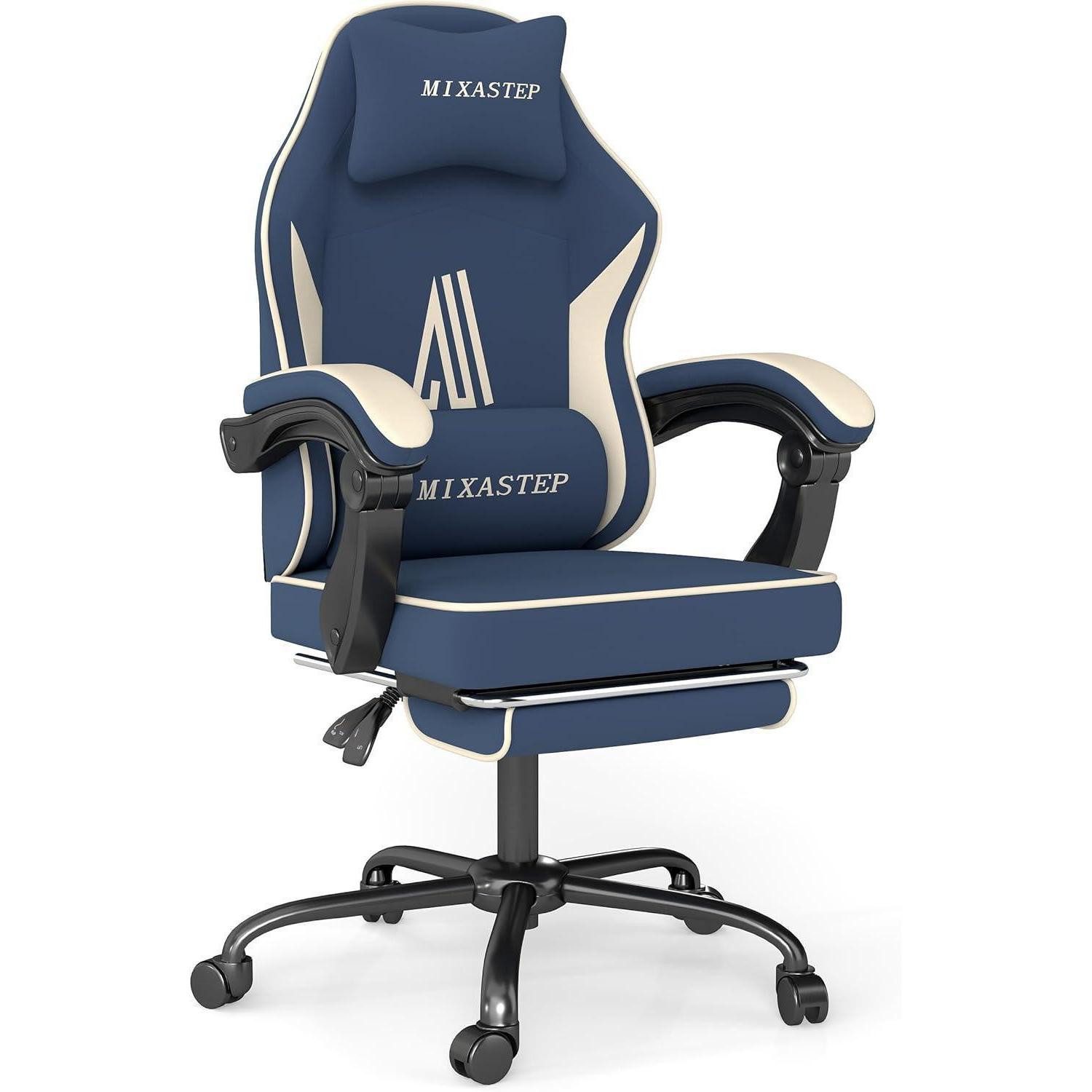 Gaming Chair Ergonomischer Gaming Stuhl mit Fußstütze und Lendenkissen, 130kg