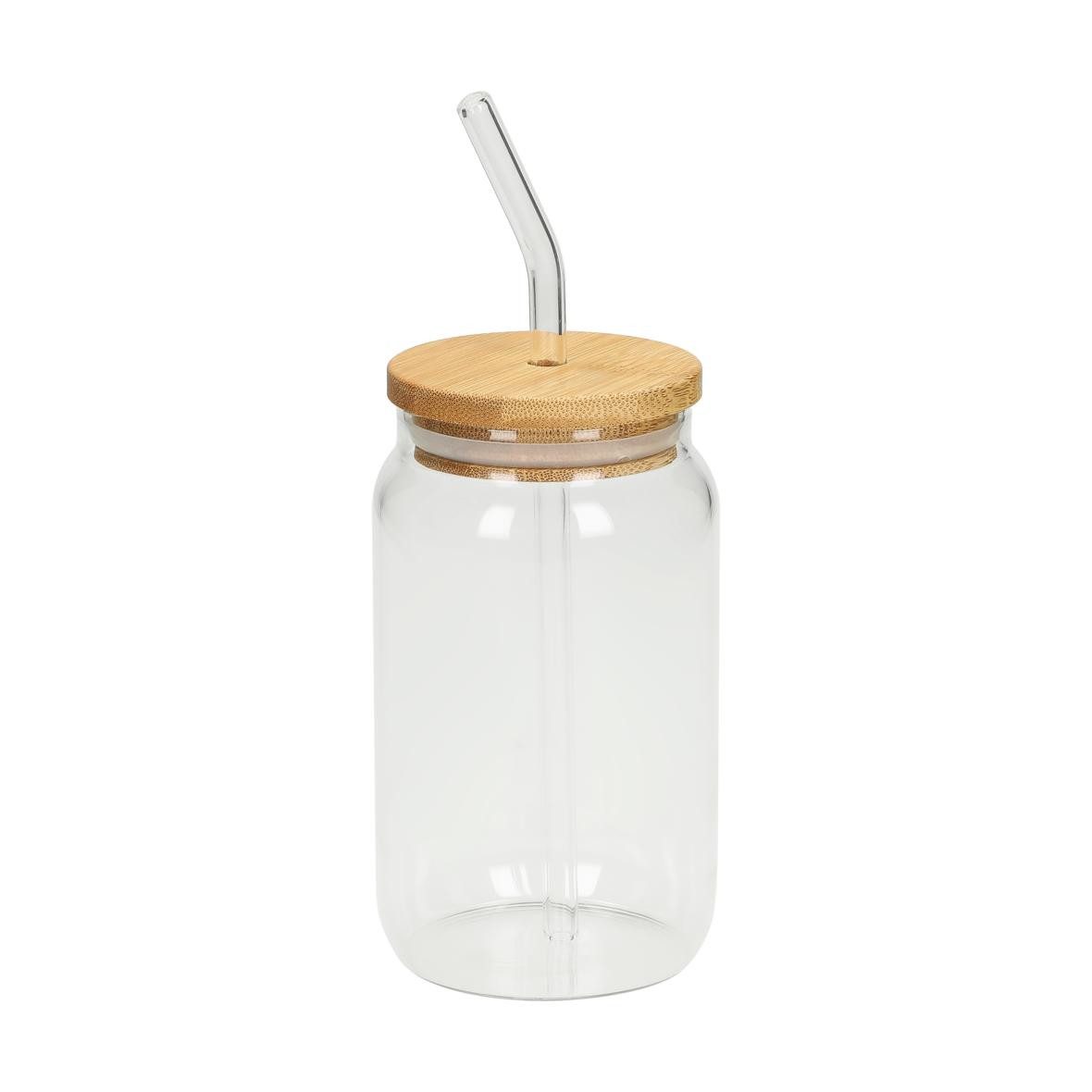 elasto Becher Trinkglas "Tropical" mit Strohhalm 460 ml natur