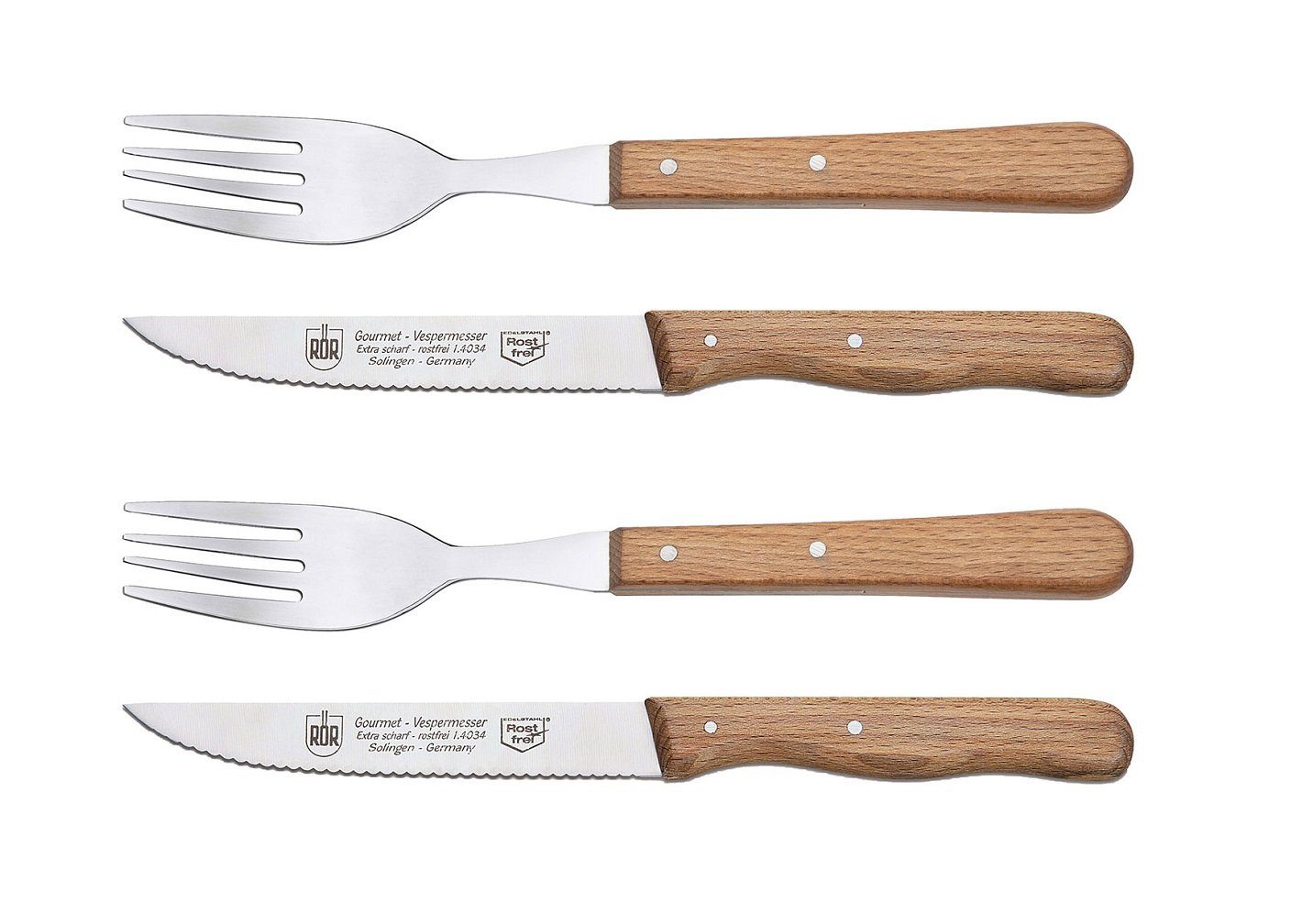 RÖR Messer-Set 10173-4, 2er Besteckset Gourmet Vespermesser/Gabel, das perfekte Besteckset für den Esstisch - Made in Solingen