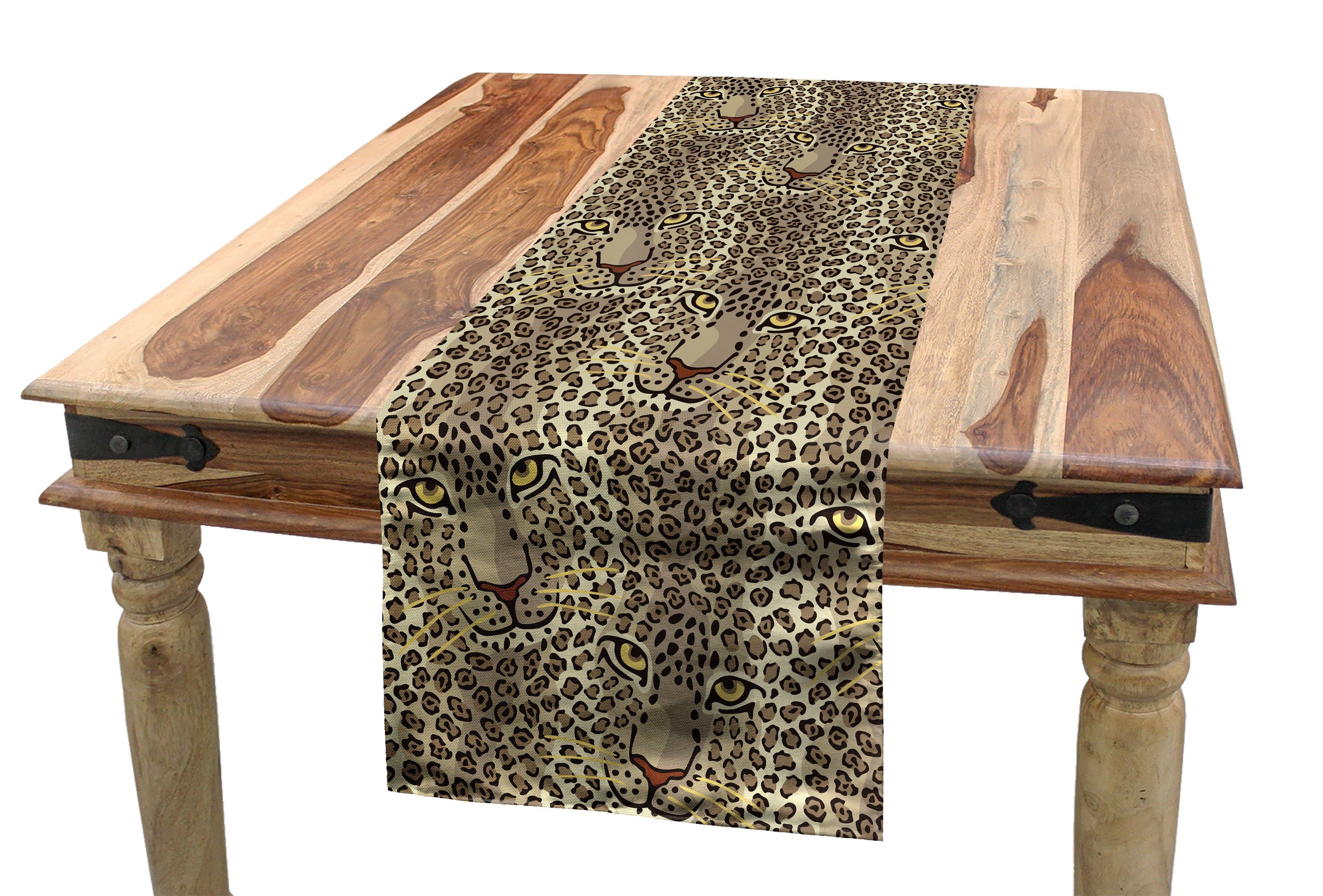 Abakuhaus Tischläufer Esszimmer Küche Rechteckiger Leopard-Druck große Tischläufer, wilde Dekorativer Leo Katzen-Gesicht