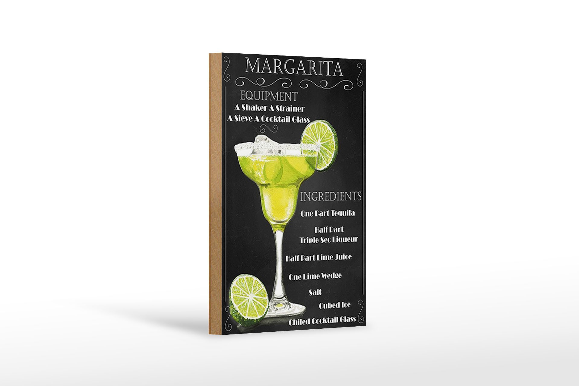 Holzbild Alkohol 12x18cm Margarita Equipment schwarze