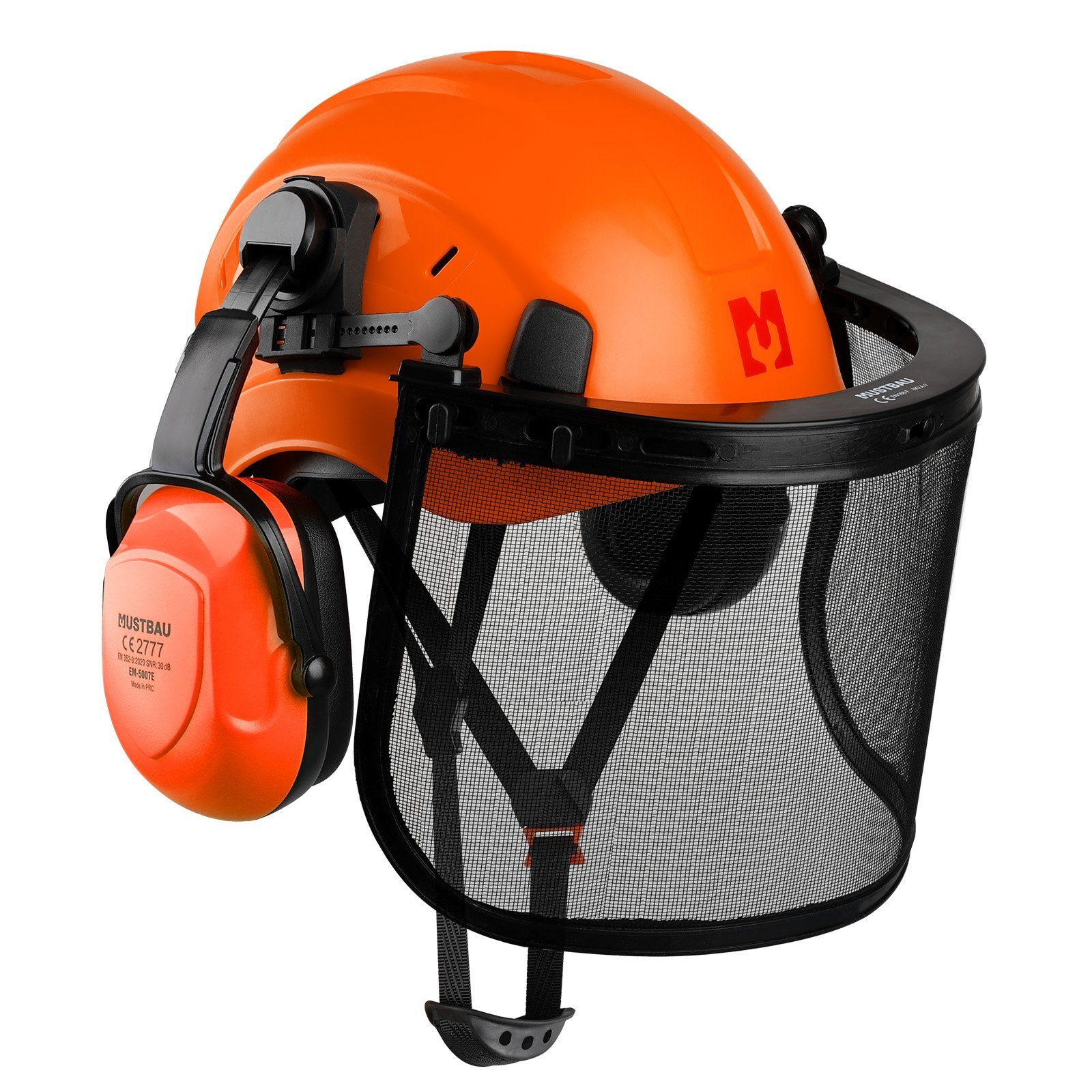 Mustbau Schutzhelm, Arbeitshelm Set mit Ohrschützer und Netzvisier