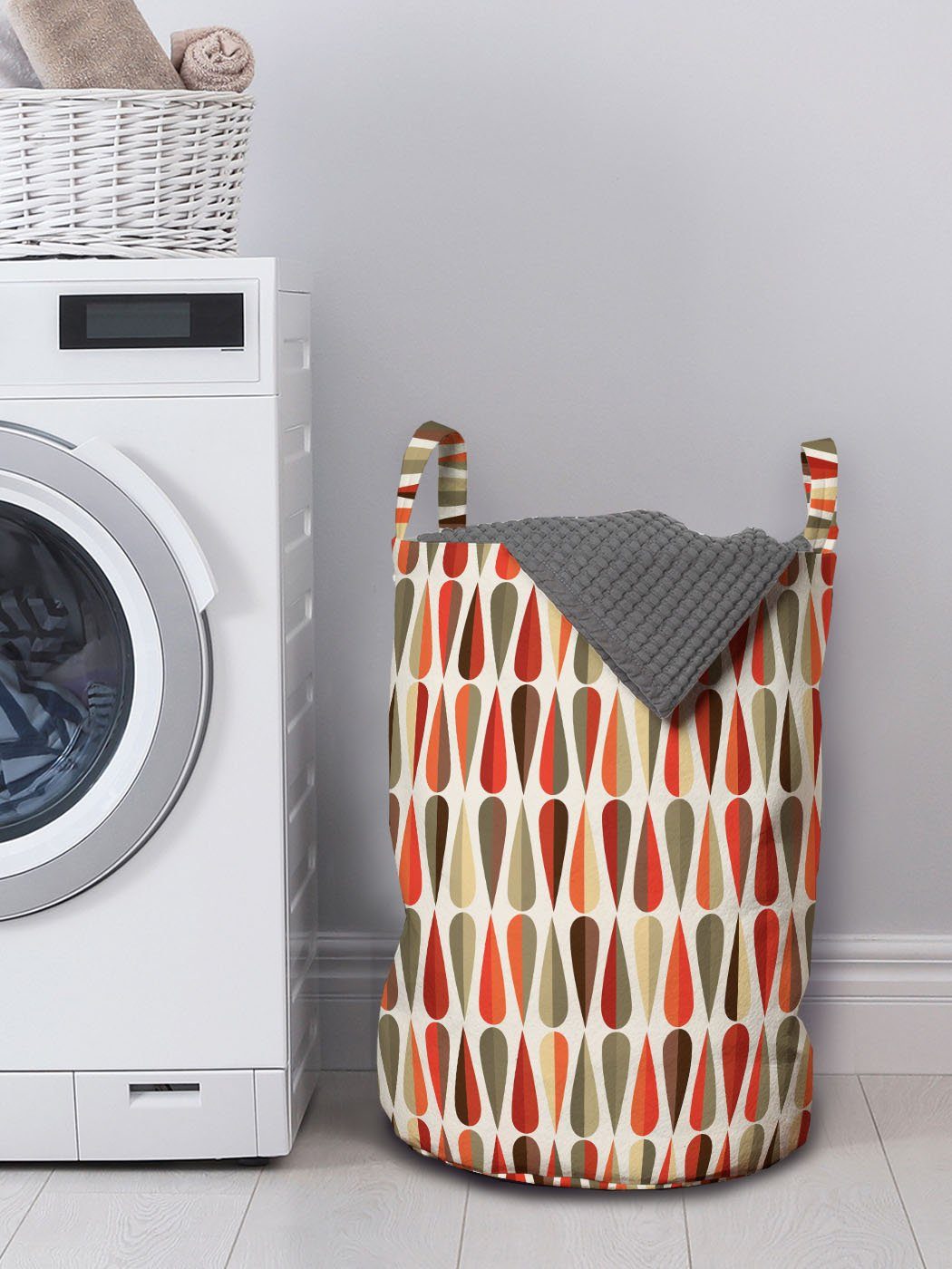 mit Jahre Kordelzugverschluss Retro-Stil 70er Wäschesäckchen Waschsalons, Wäschekorb Geometrisch Griffen für Abakuhaus