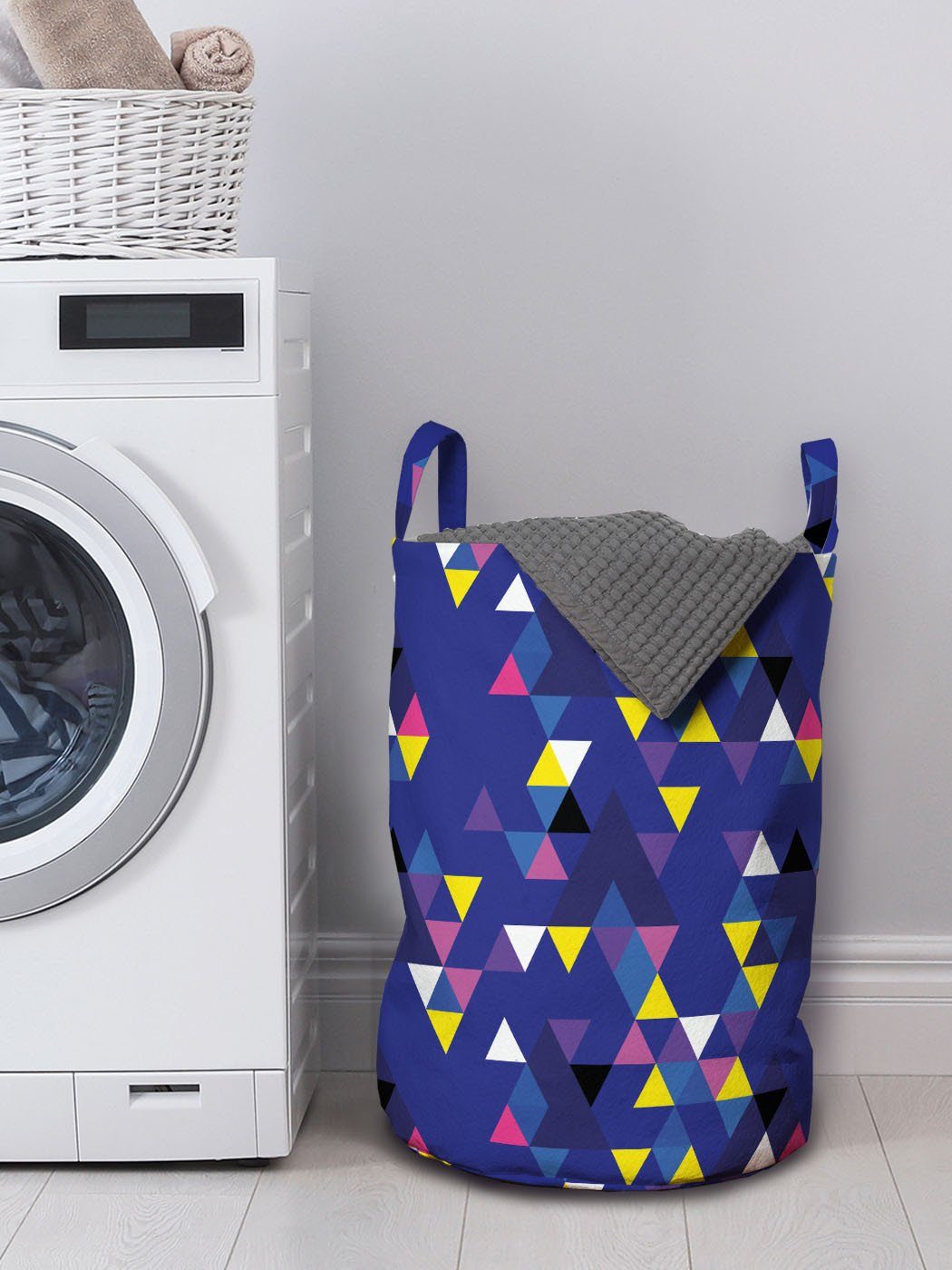 Kunst Griffen Waschsalons, Abstrakte Abakuhaus Geometrische Wäschekorb für Forms mit Wäschesäckchen Kordelzugverschluss Art