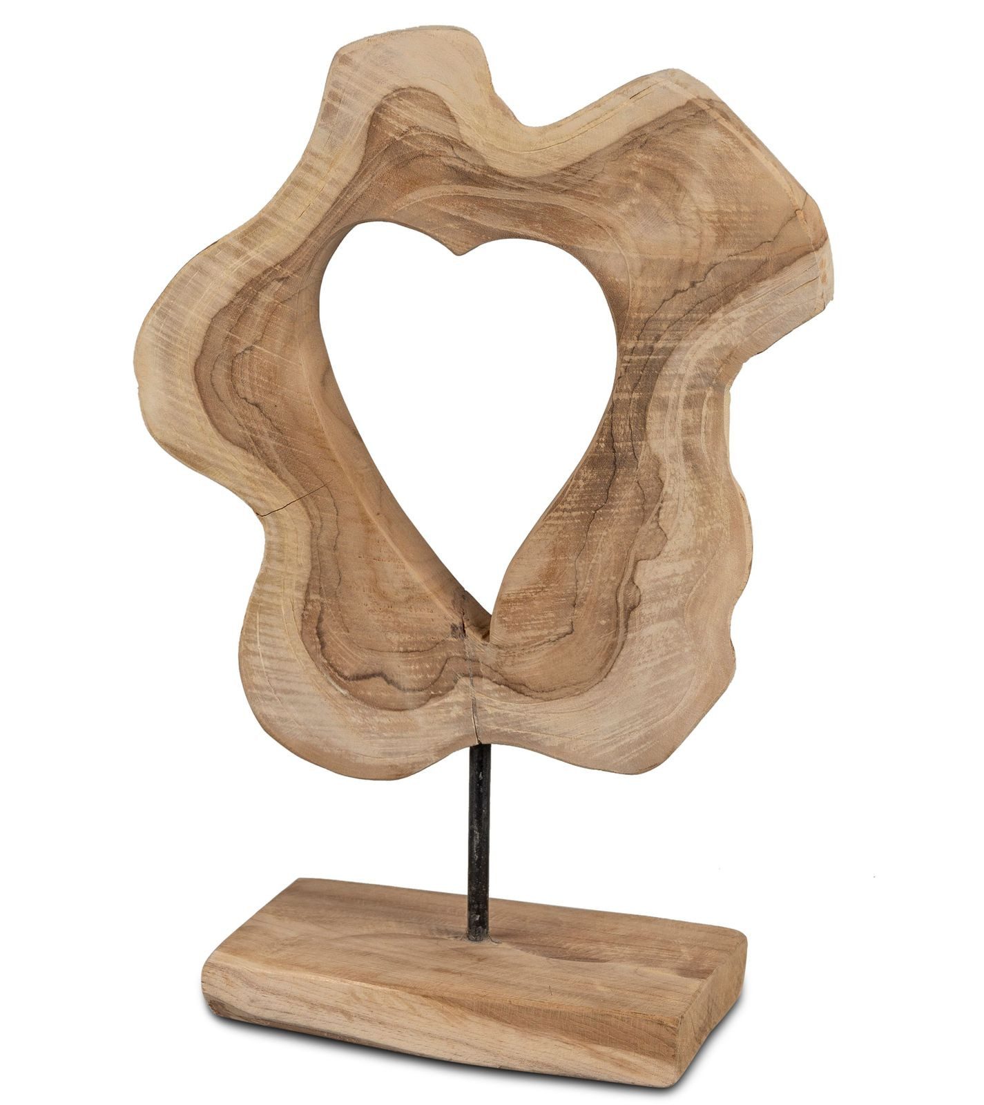 formano Skulptur Herz Holz Skulptur aus massivem Teakholz 50 cm auf Standfuß