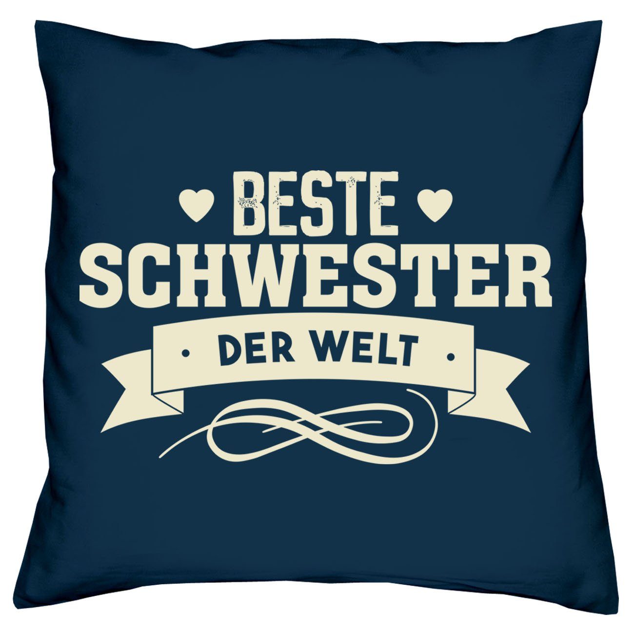 Geschenkidee Welt Schwester Soreso® Kissen Dekokissen Beste Urkunde, Weihnachtsgeschenk & der navy-blau