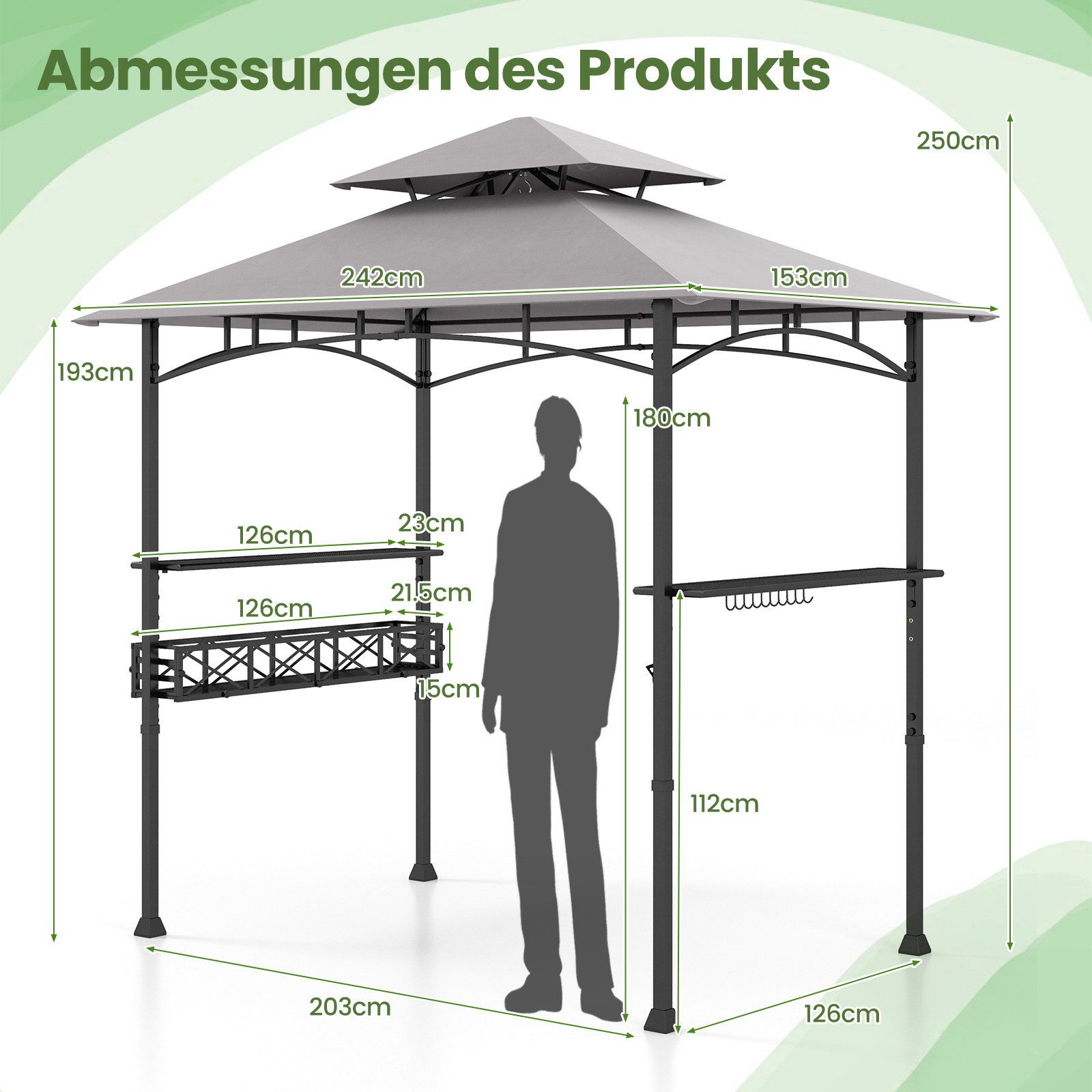 KOMFOTTEU Grillpavillon, Doppeldach mit 2 Ablagen, günstig online kaufen